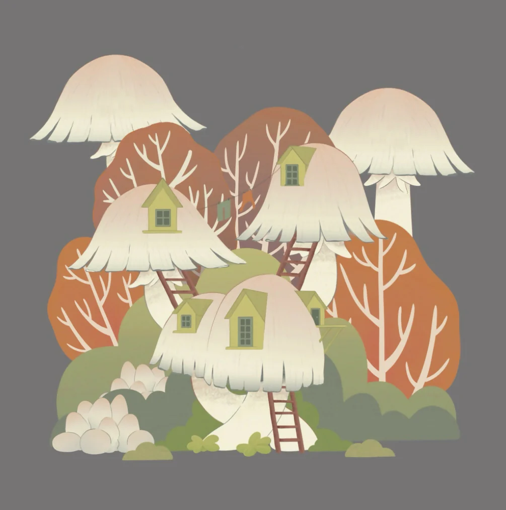 Square Illustrated Print - Fantasy Shaggy Inkcap Mushroom House