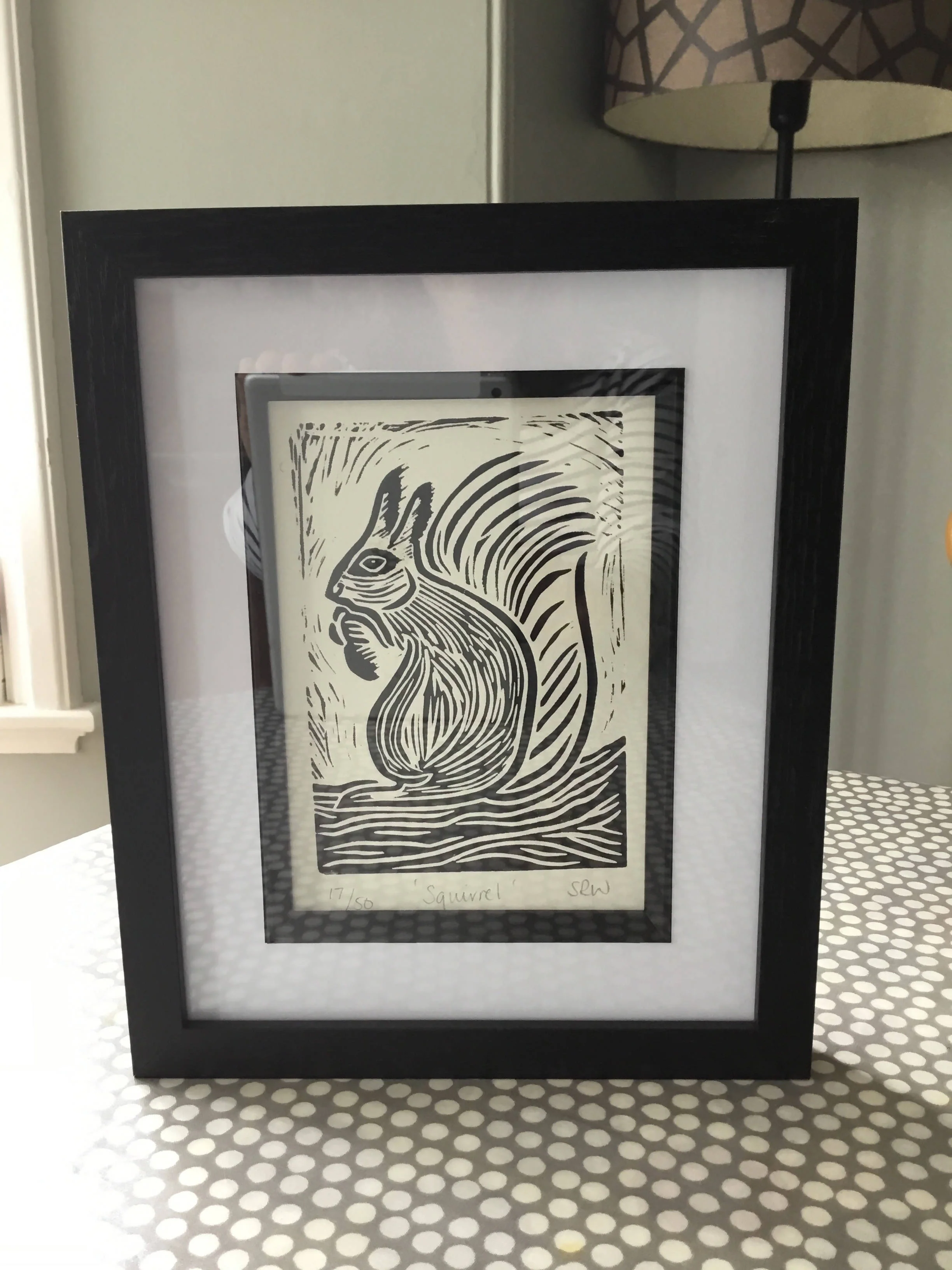 Squirrel Framed Lino Cut Print - Image 4