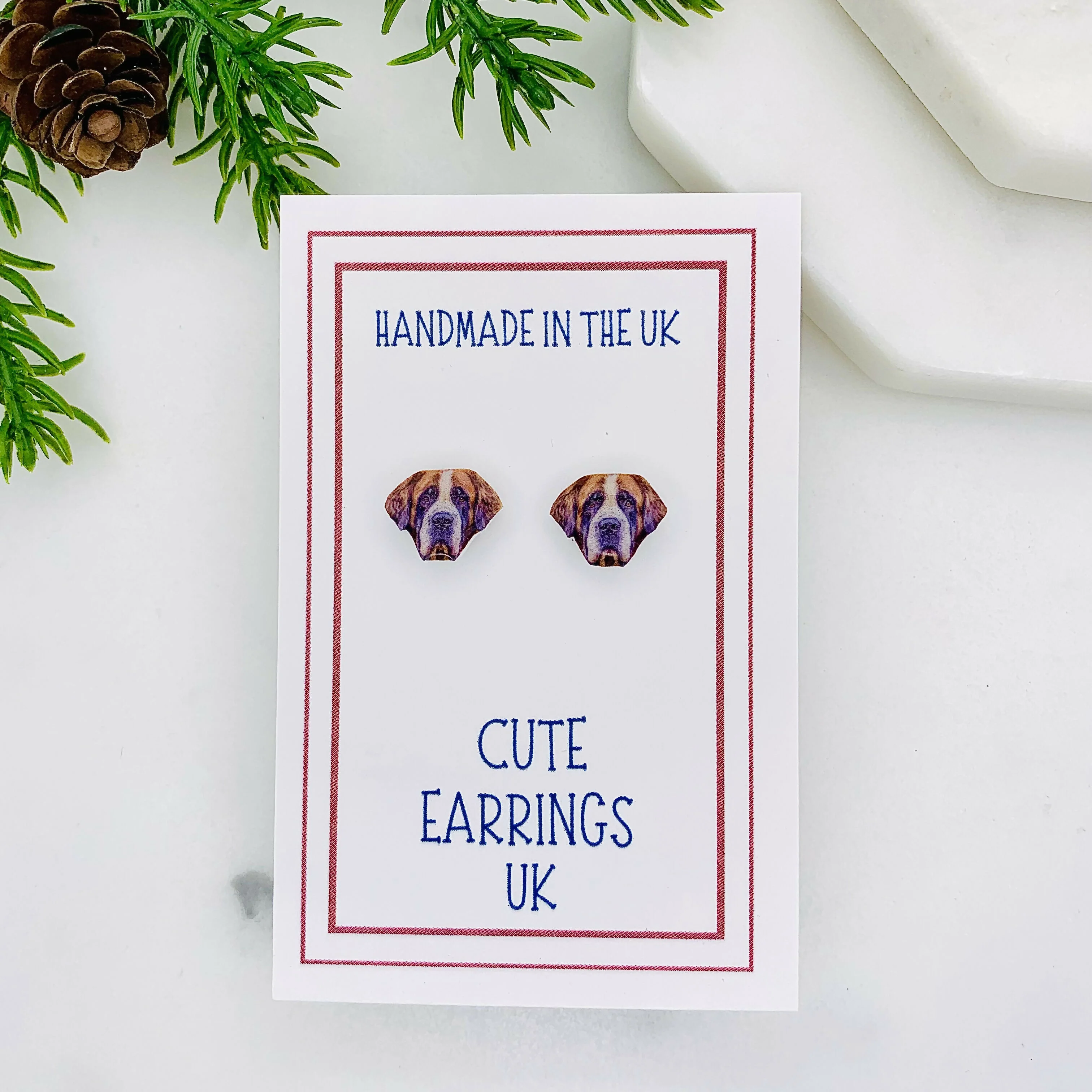 St Bernard Dog Stud Earrings