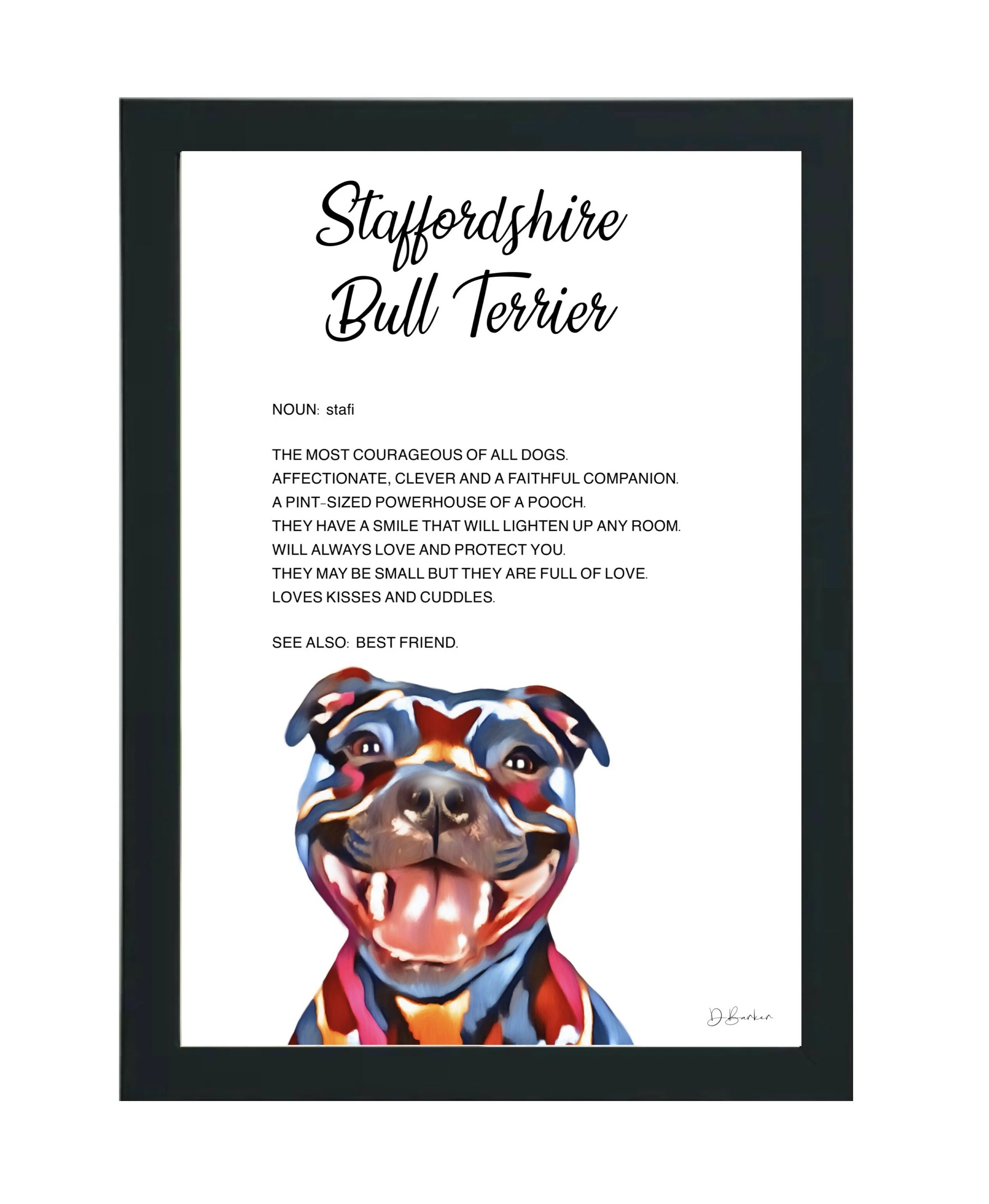 Staffy Dog - Definition Quote - Framed Artwork.