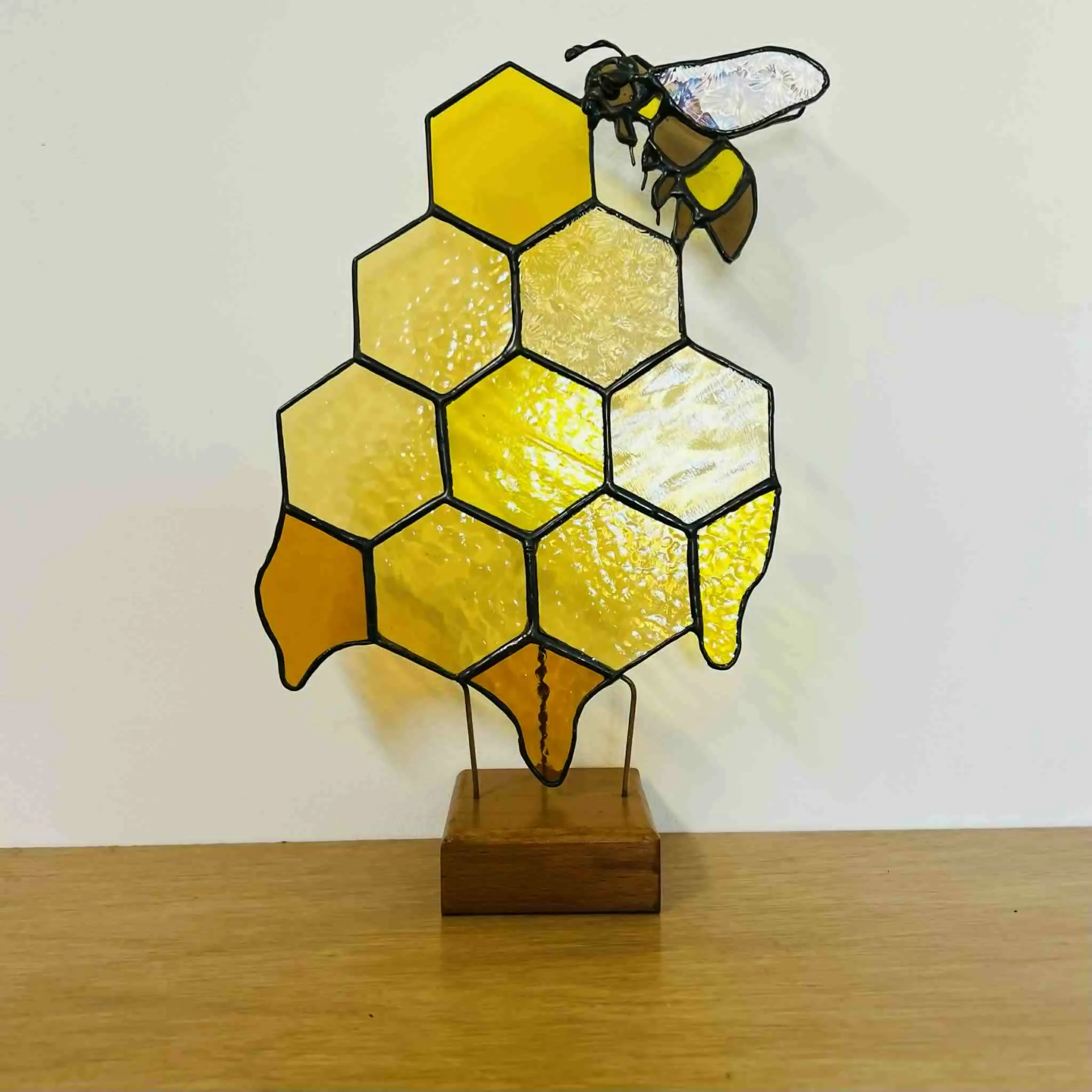 Stained Glass Bee on a Honeycomb Ornament - Image 2
