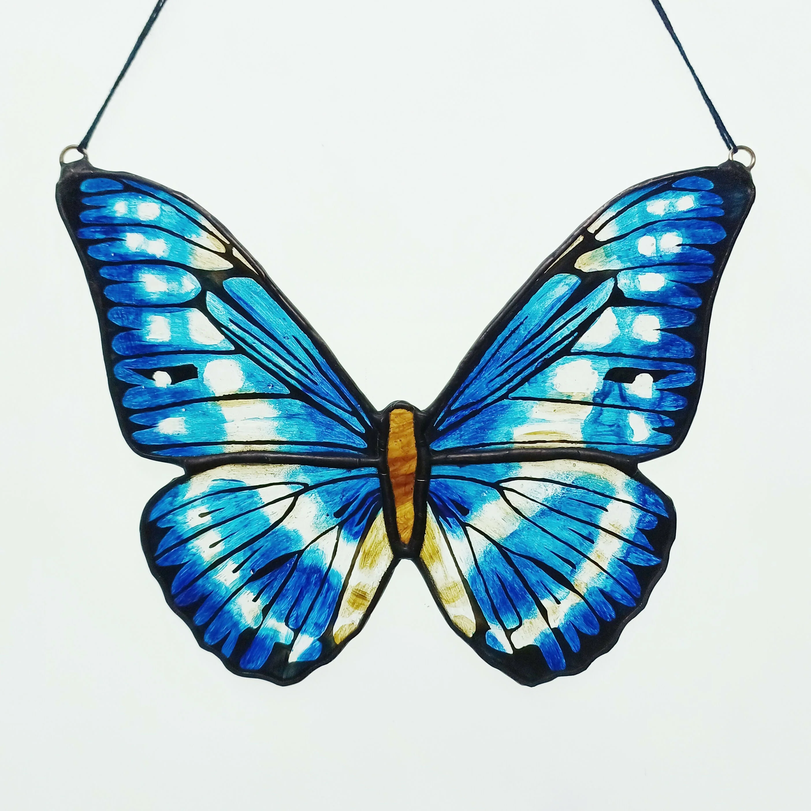 Stained Glass Blue Morpho Cypris Butterfly Suncatcher - Image 2