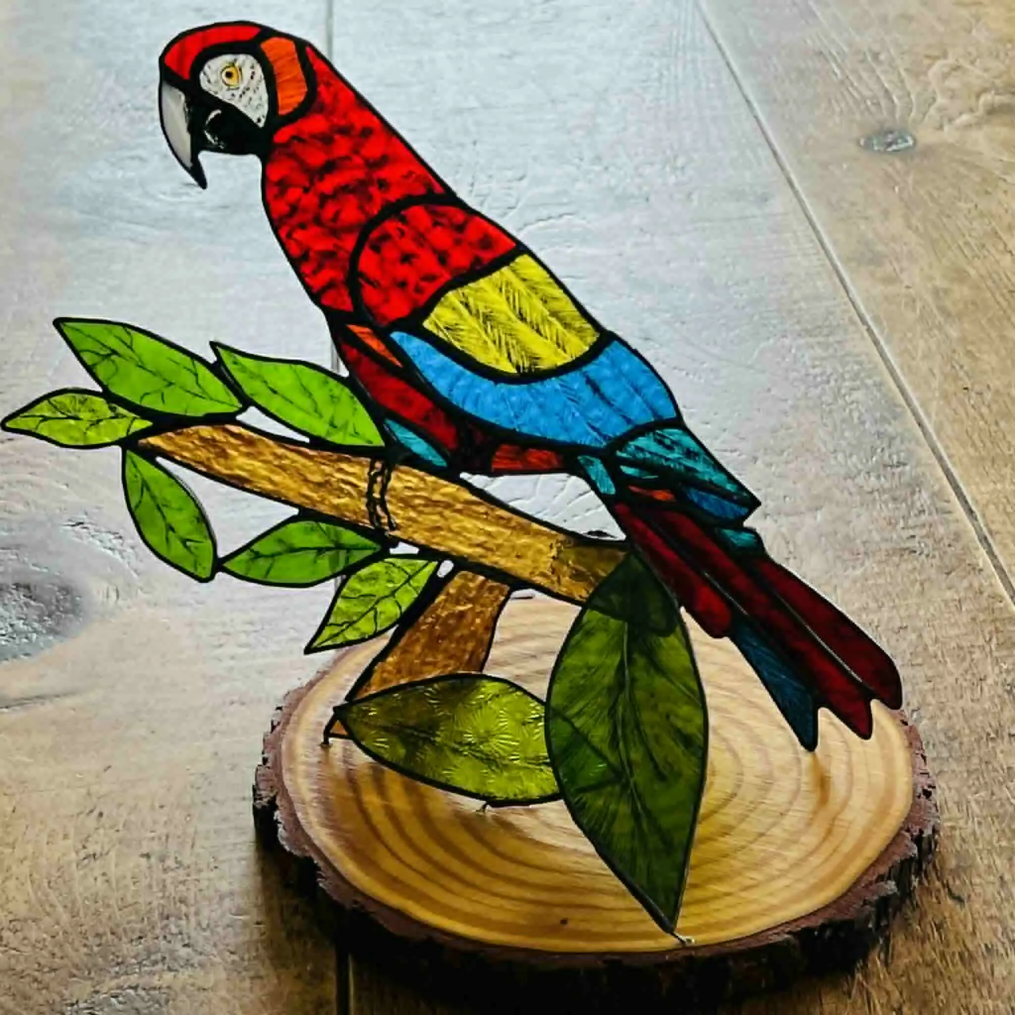 Stained Glass Macaw Parrot Ornament - Image 3