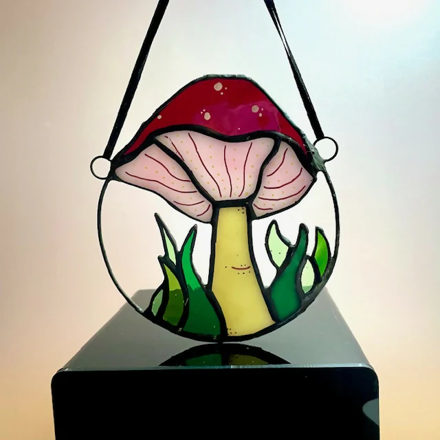 Stained Glass Toadstool in Copper Ring