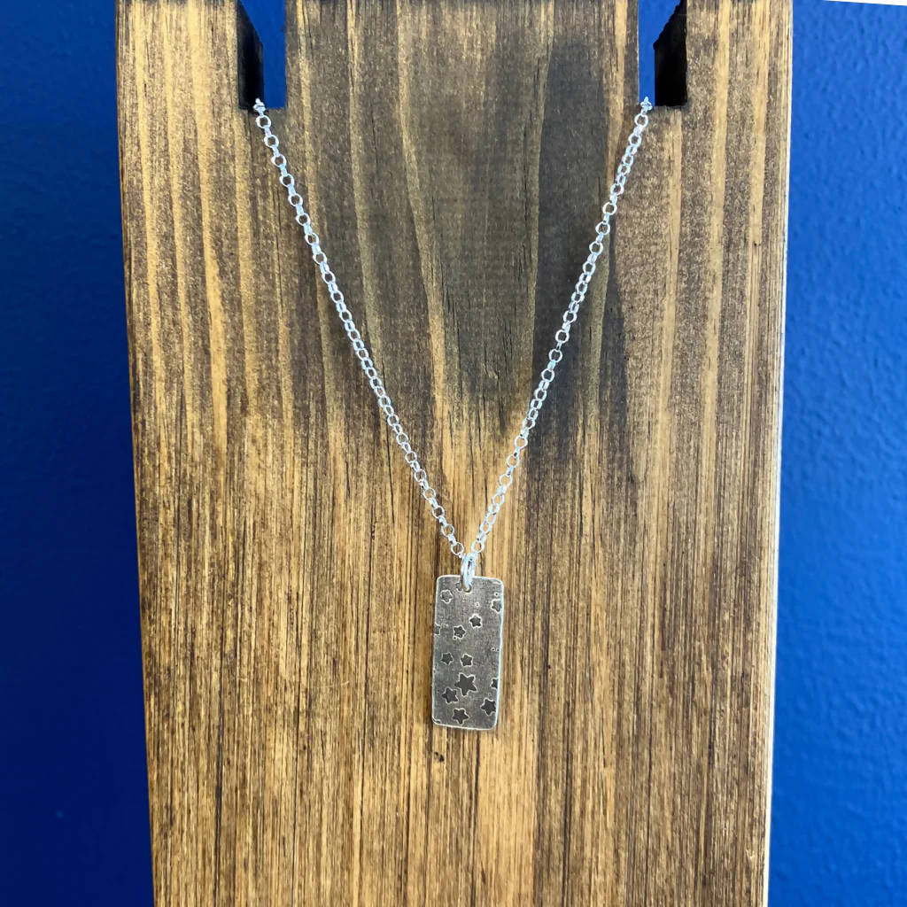 Star Print Rectangle Necklace - Sterling Silver