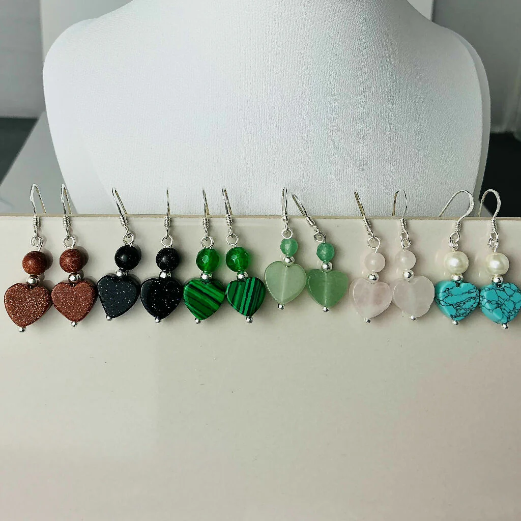 Sterling Silver And Gemstone Heart Drop Earrings - Image 2