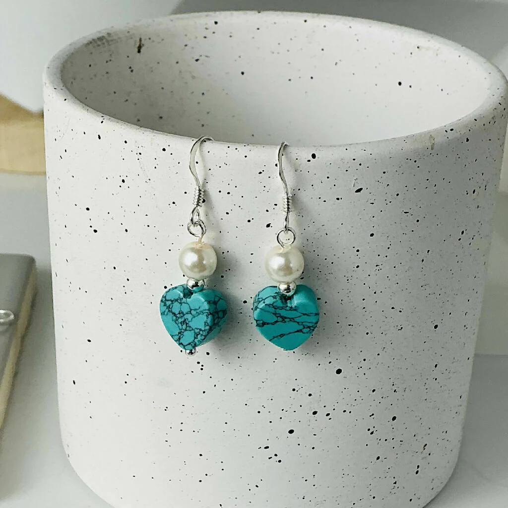 Sterling Silver And Gemstone Heart Drop Earrings - Image 3