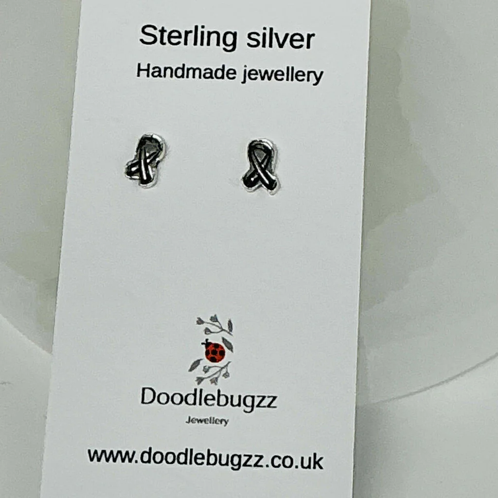 Sterling Silver Awareness Ribbon Stud Earrings - Image 3