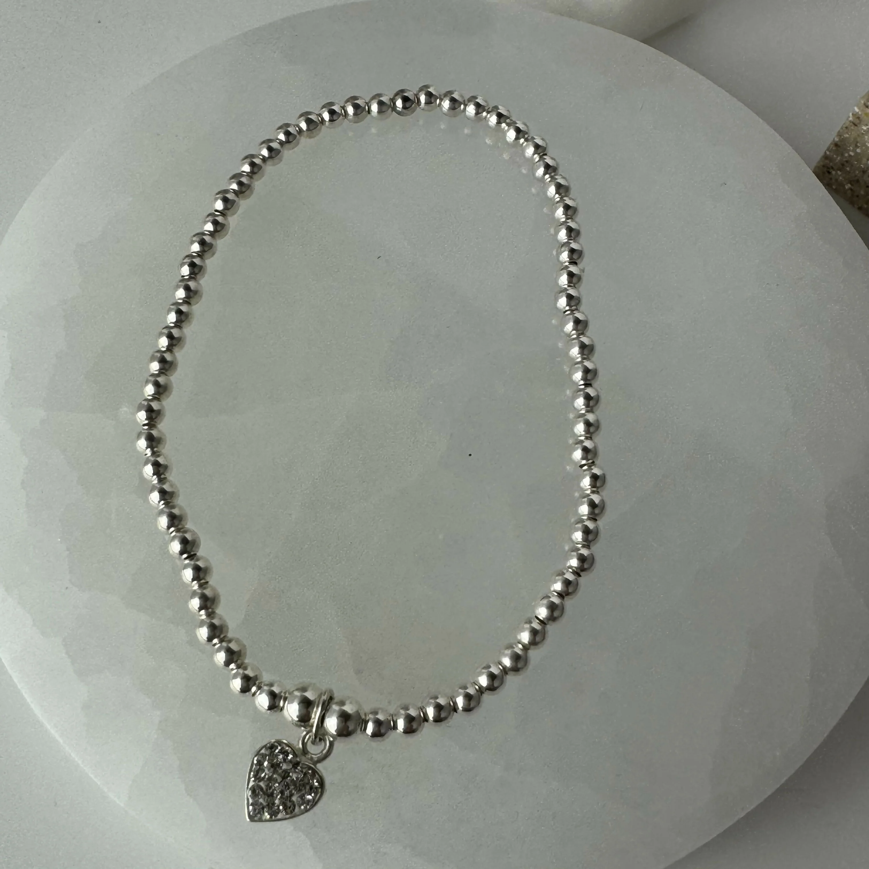 Sterling Silver Cubic Zirconia Heart Beaded Bracelet
