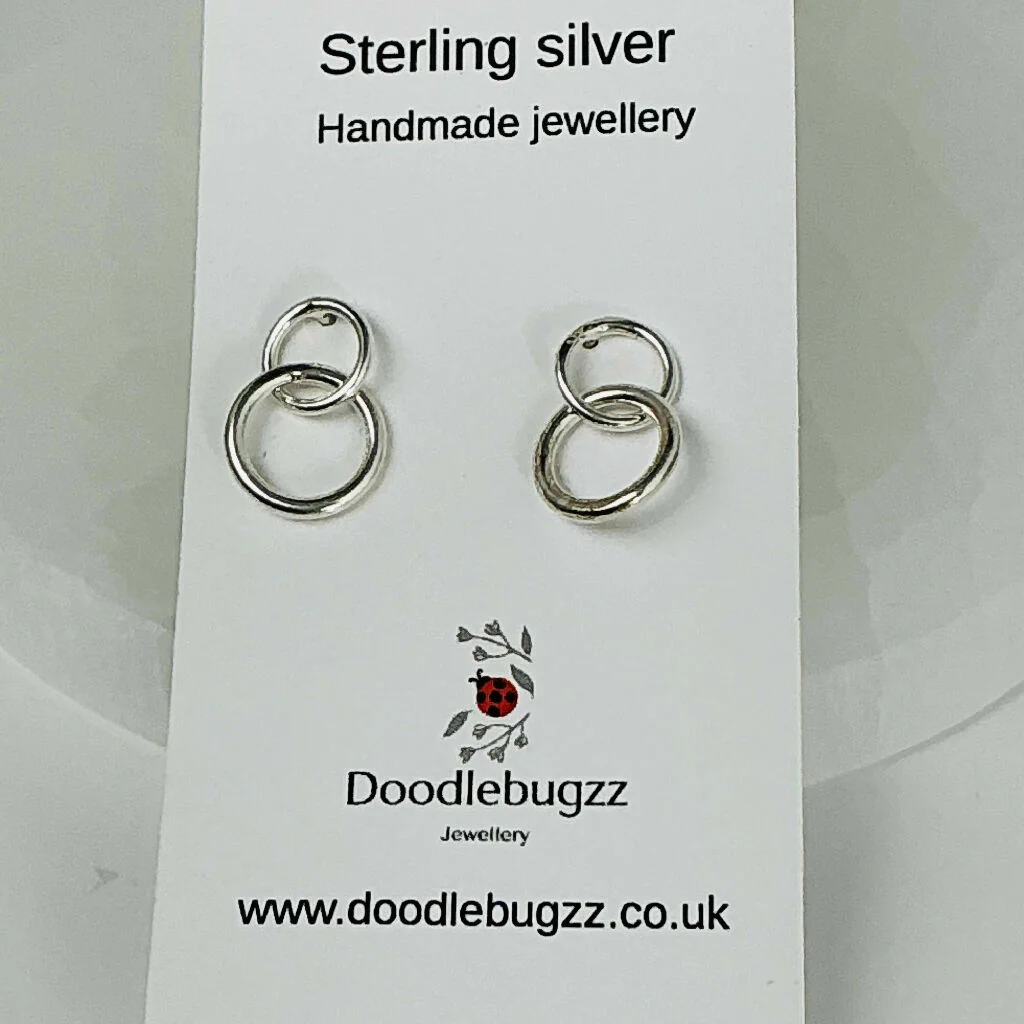 Sterling Silver Double Circle Drop Earrings - Image 4