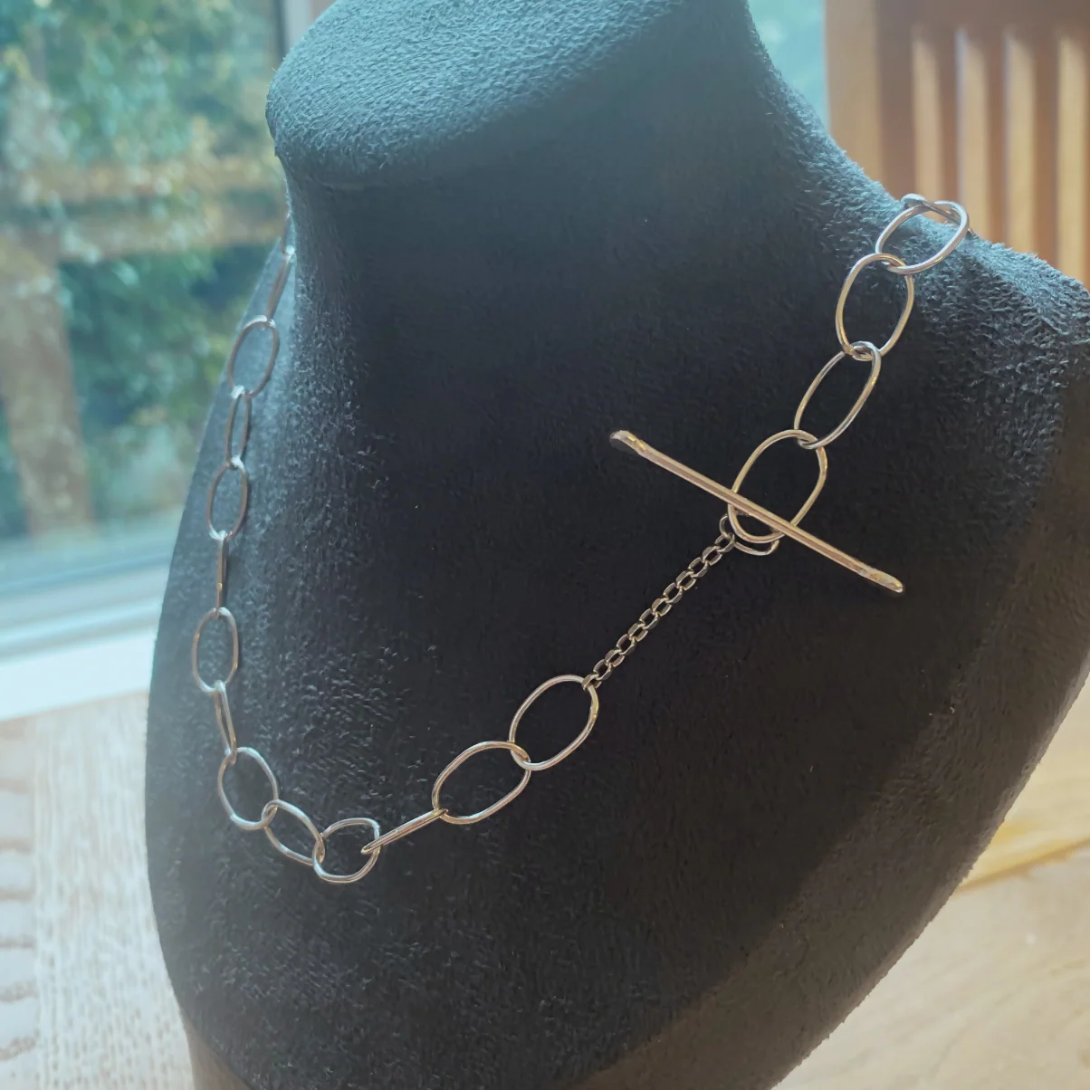 Sterling Silver Oval Link Necklace - Adjustable 19 inches - Toggle Clasp - Image 2