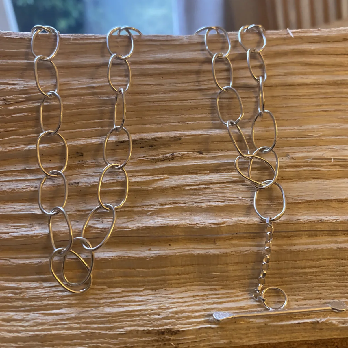 Sterling Silver Oval Link Necklace - Adjustable 19 inches - Toggle Clasp - Image 5