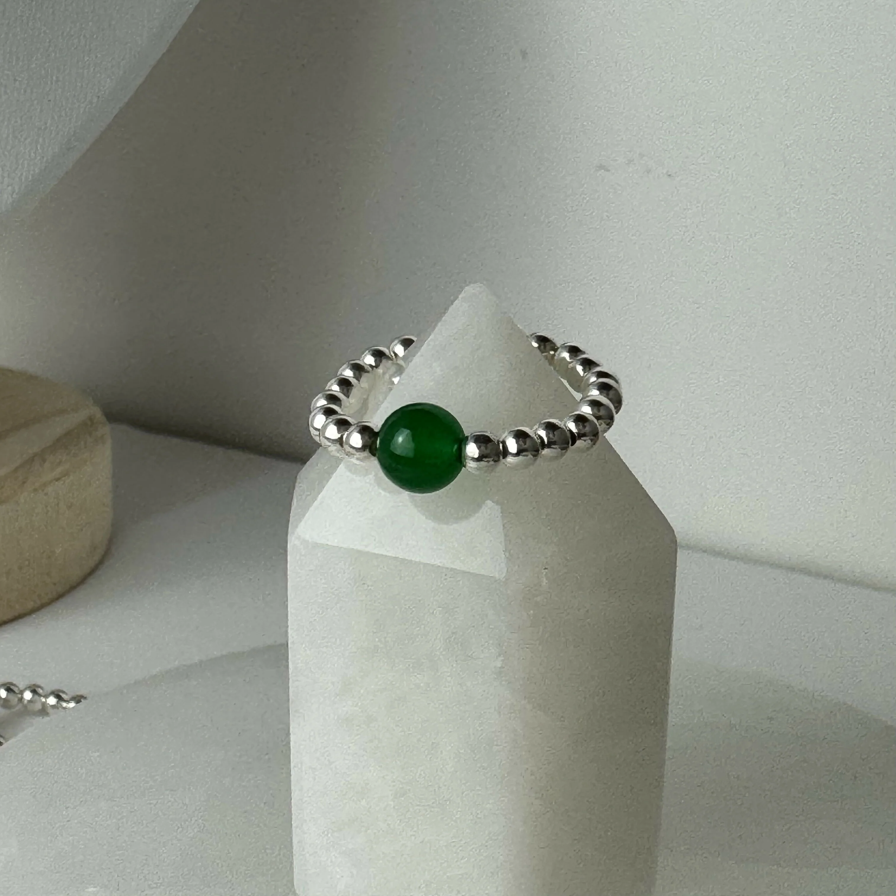 Sterling Silver Stretch Gemstone Beaded Ring - Image 2