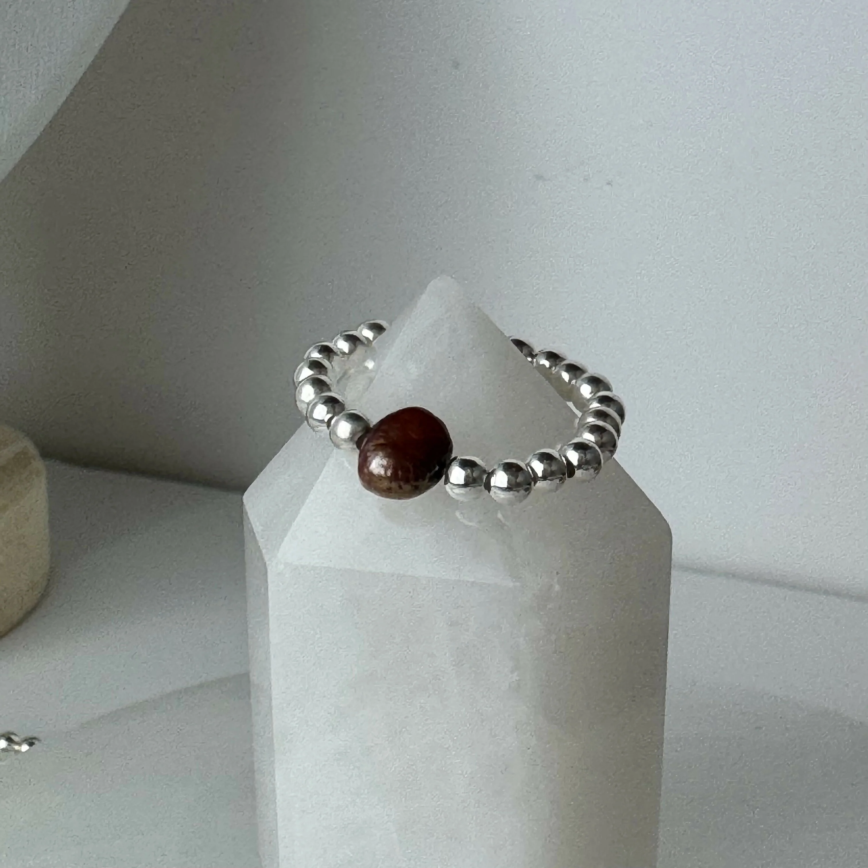 Sterling Silver Stretch Gemstone Beaded Ring - Image 3