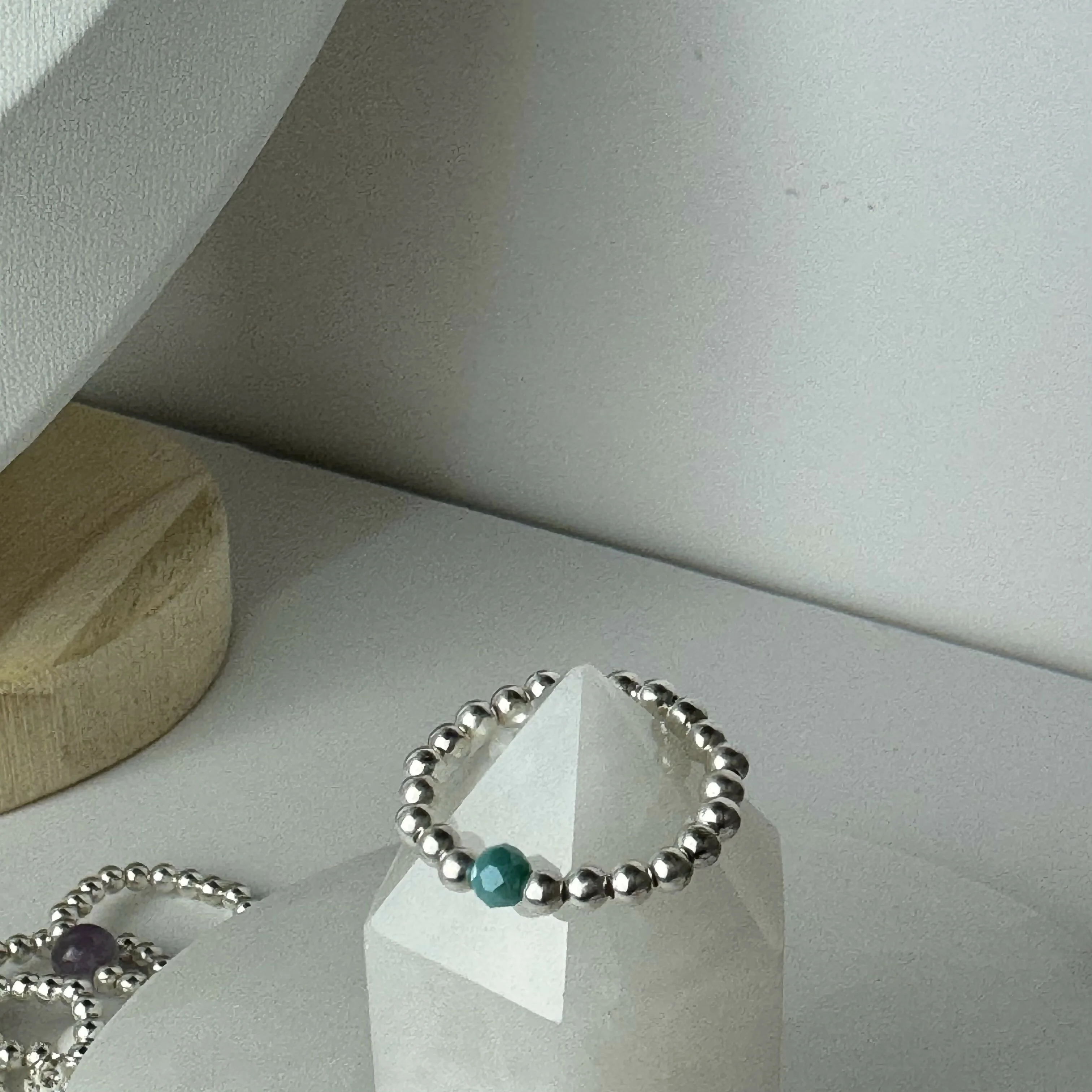 Sterling Silver Stretch Gemstone Beaded Ring - Image 4
