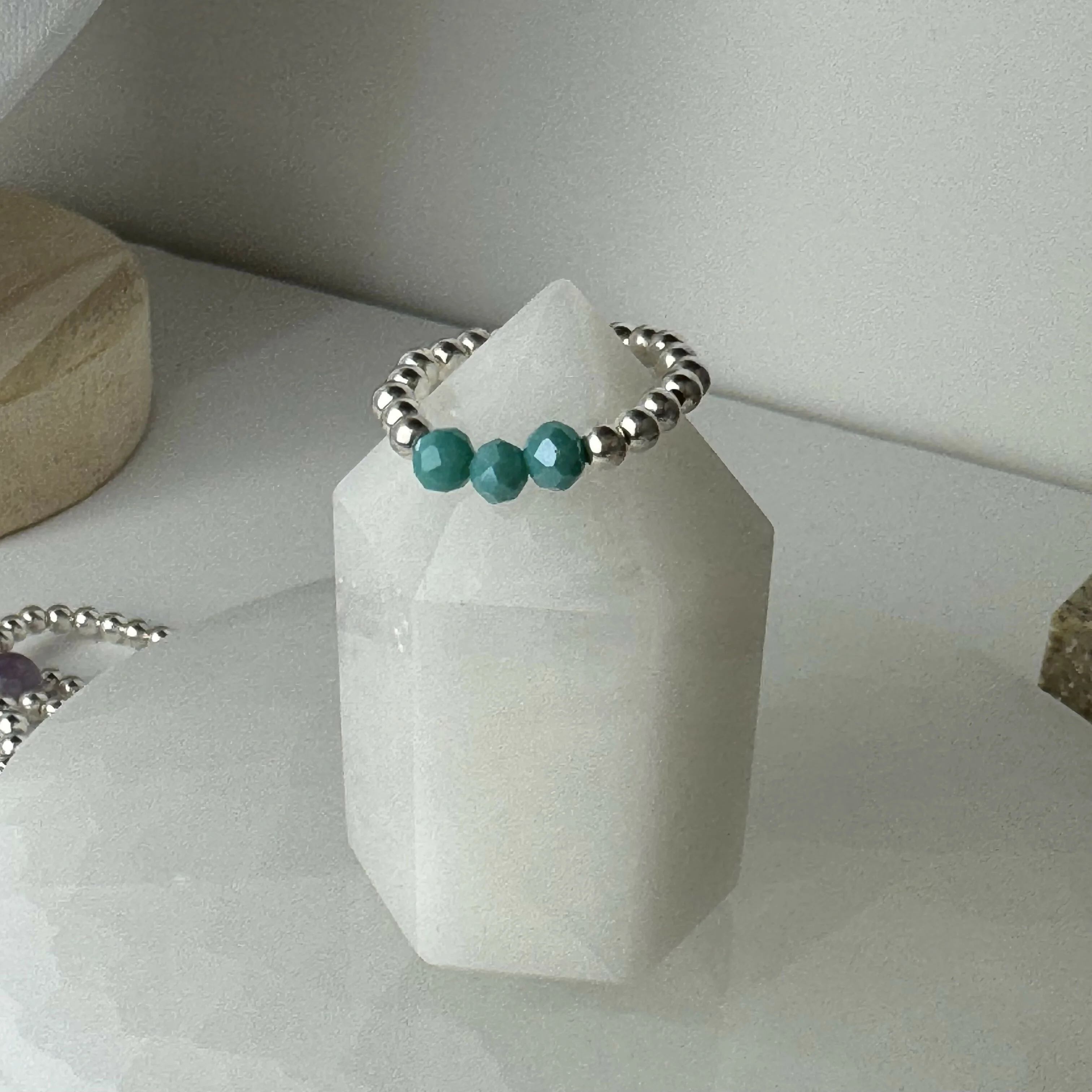 Sterling Silver Stretch Gemstone Beaded Ring - Image 5