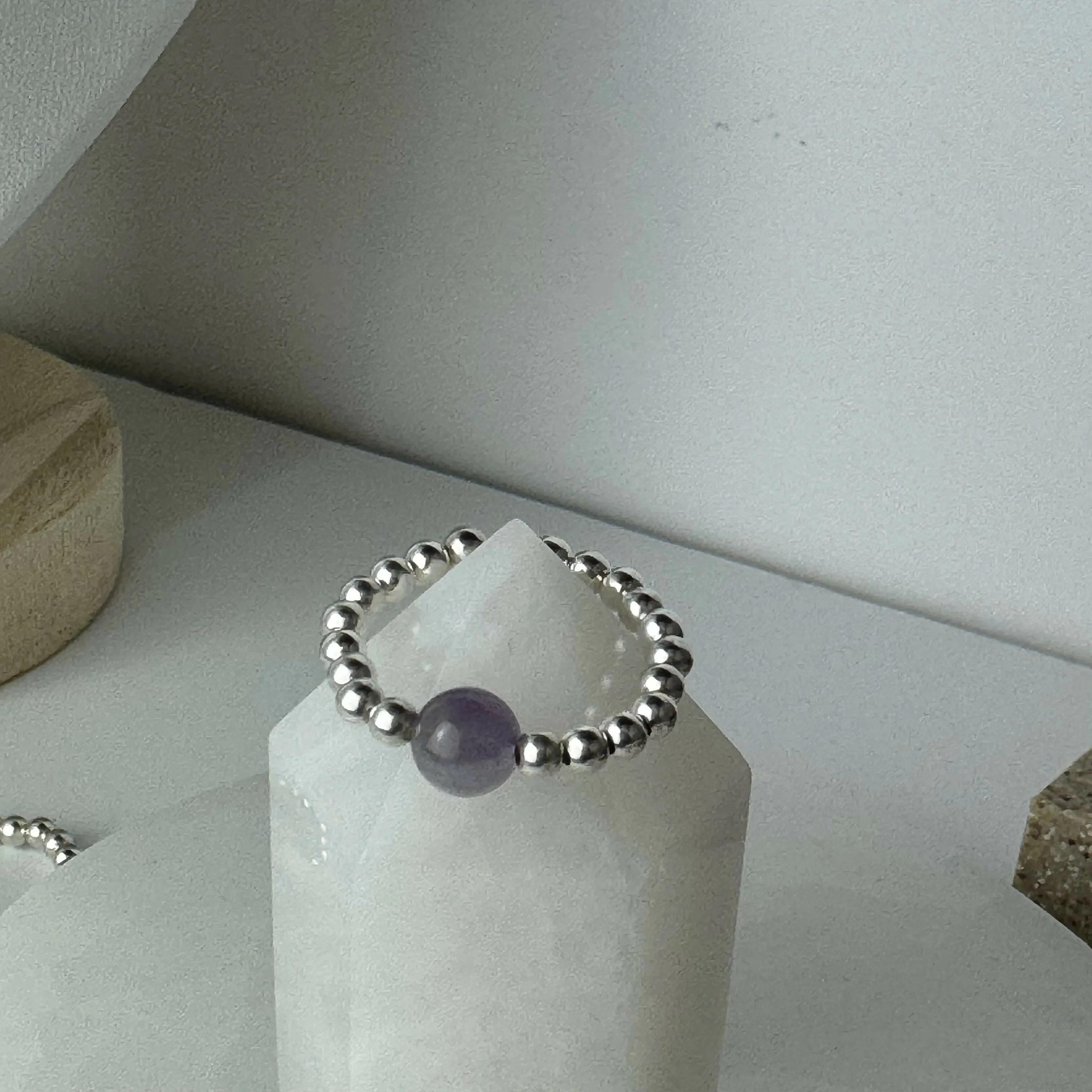 Sterling Silver Stretch Gemstone Beaded Ring - Image 8