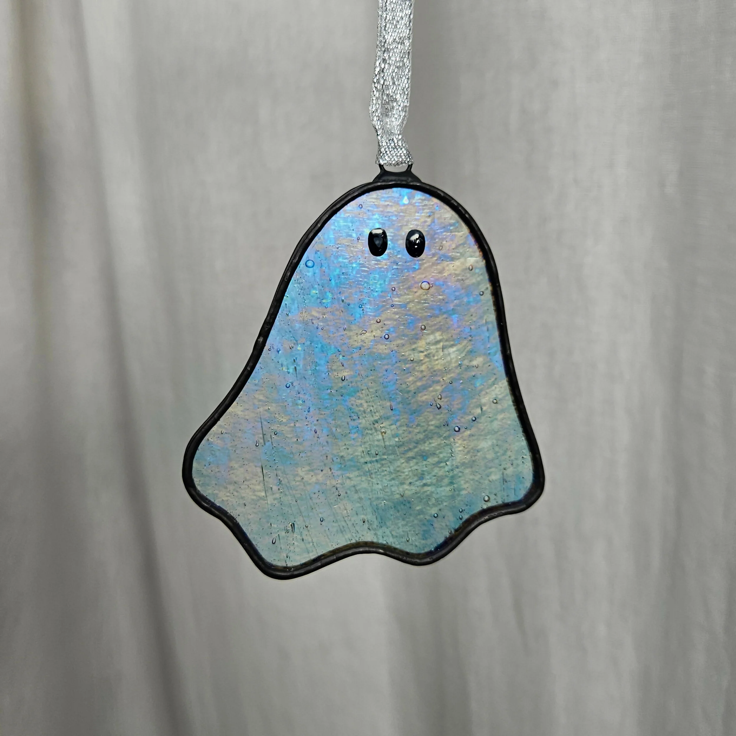 Streaky Iridescent Blue Ghost Stained Glass Decoration