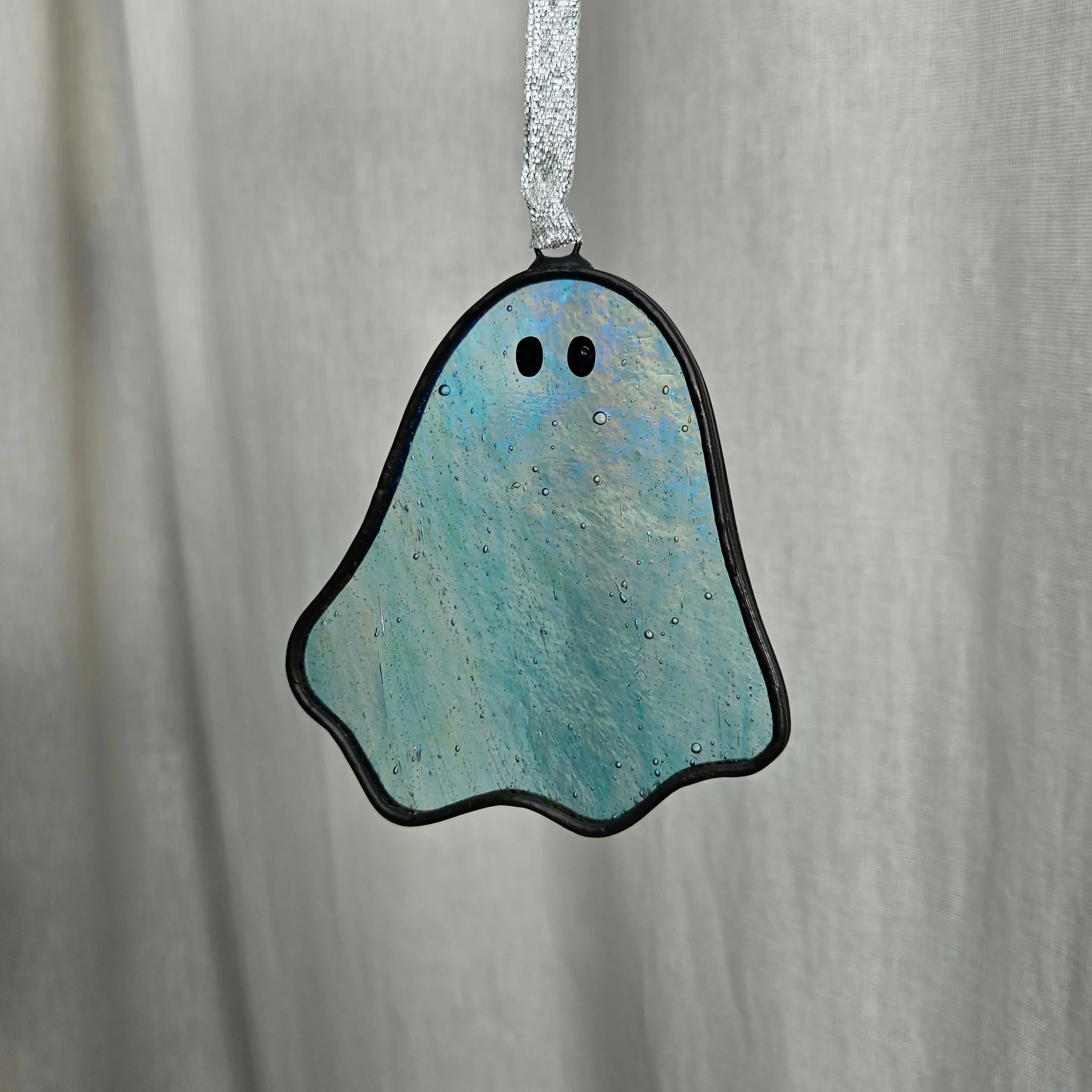 Streaky Iridescent Blue Ghost Stained Glass Decoration - Image 2