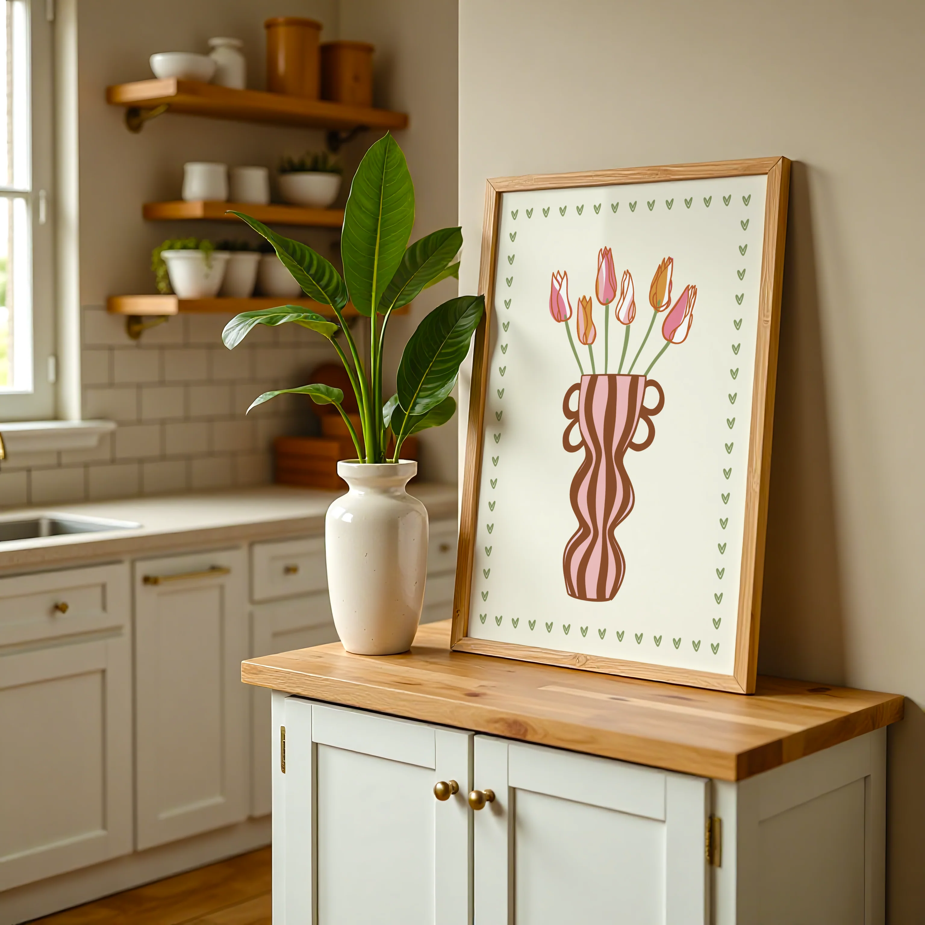Striped Tulip Vase Print in Brown - Image 2