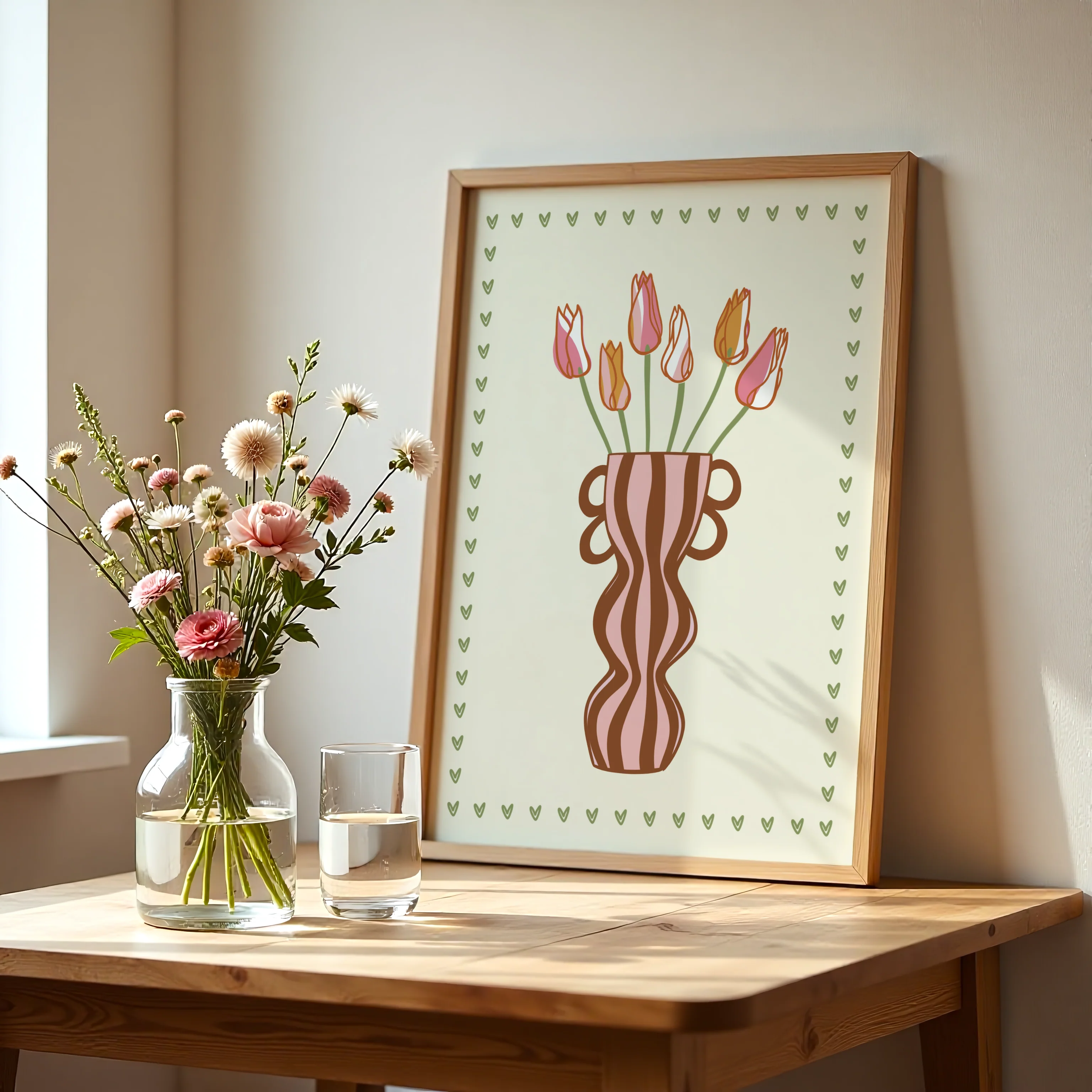 Striped Tulip Vase Print in Brown - Image 3