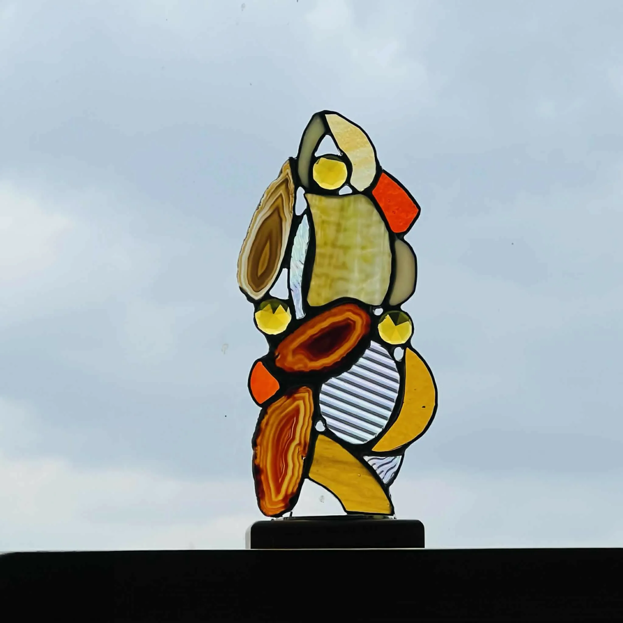 Stylish Stained Glass and Agate Ornament - Image 2