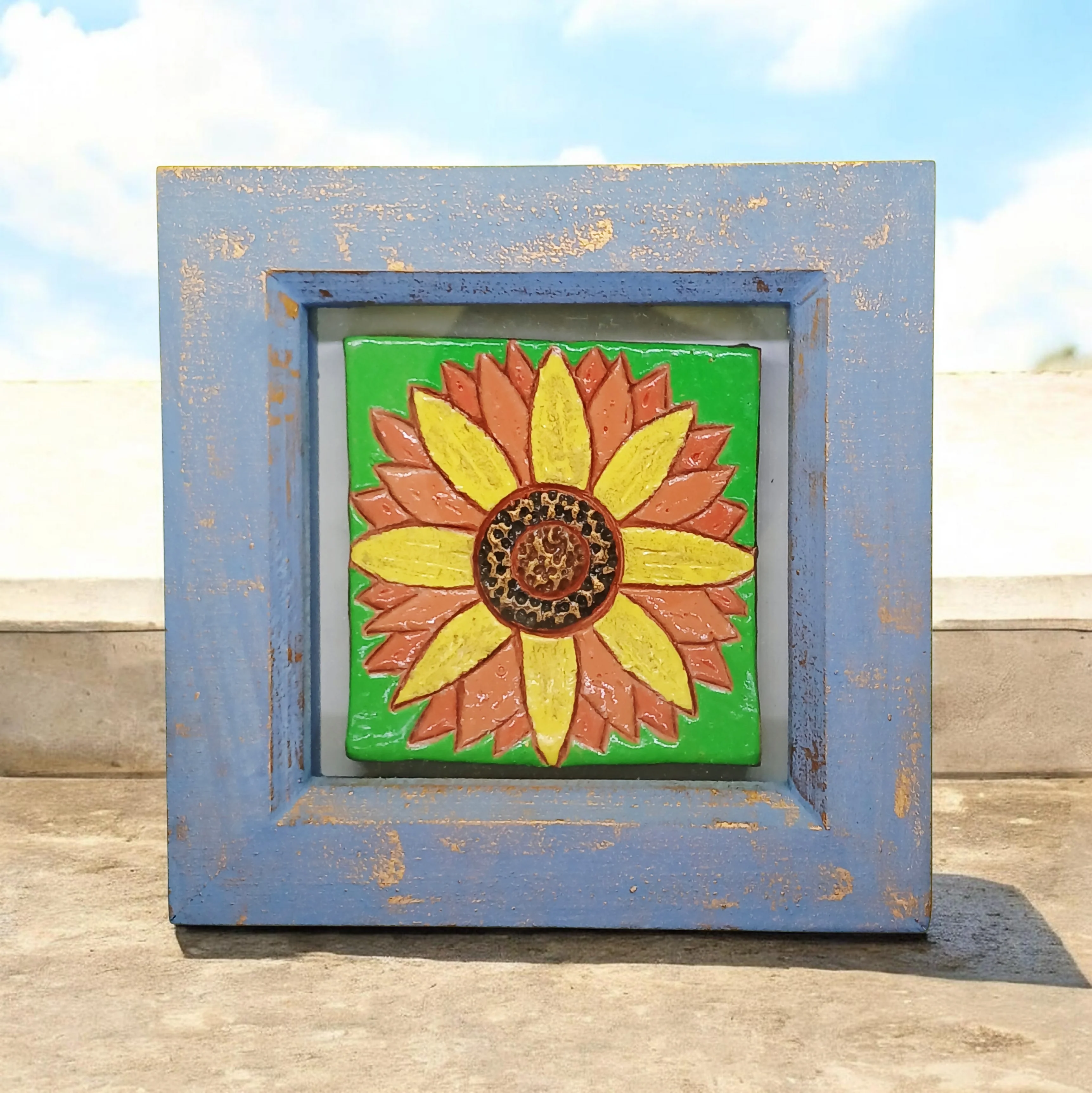 Sunflower Small Box Frame Clay Tile
