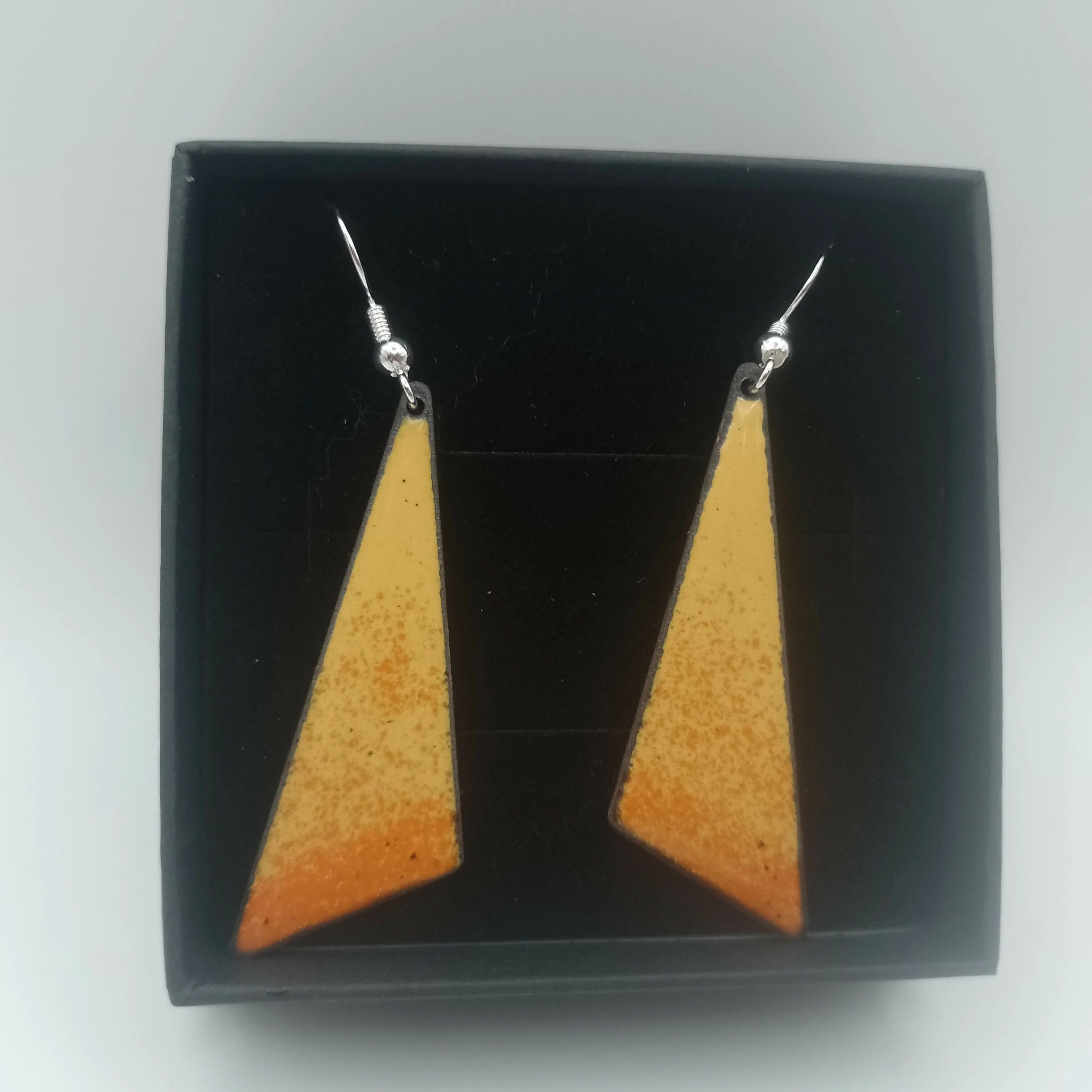 Sunflower Yellow and Tangerine Orange Triangular Enamel Earrings