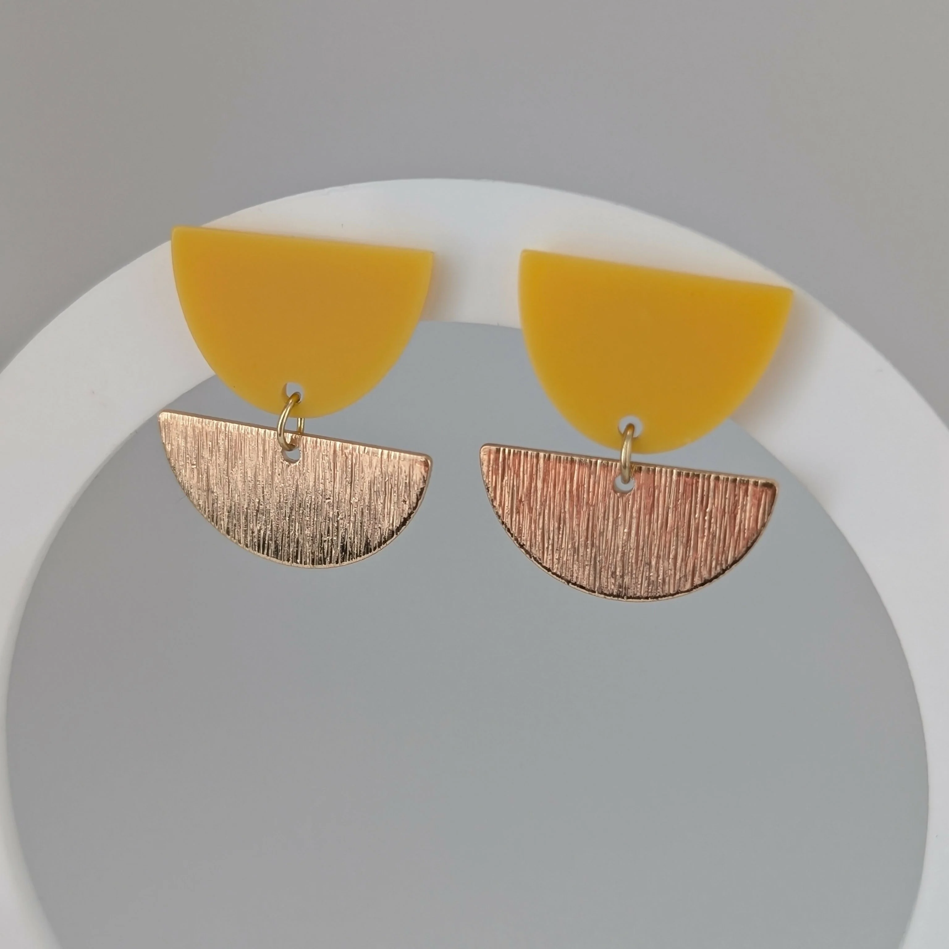 Sunny Yellow Tulip Geometric Earrings in Gold or Silver - Image 2