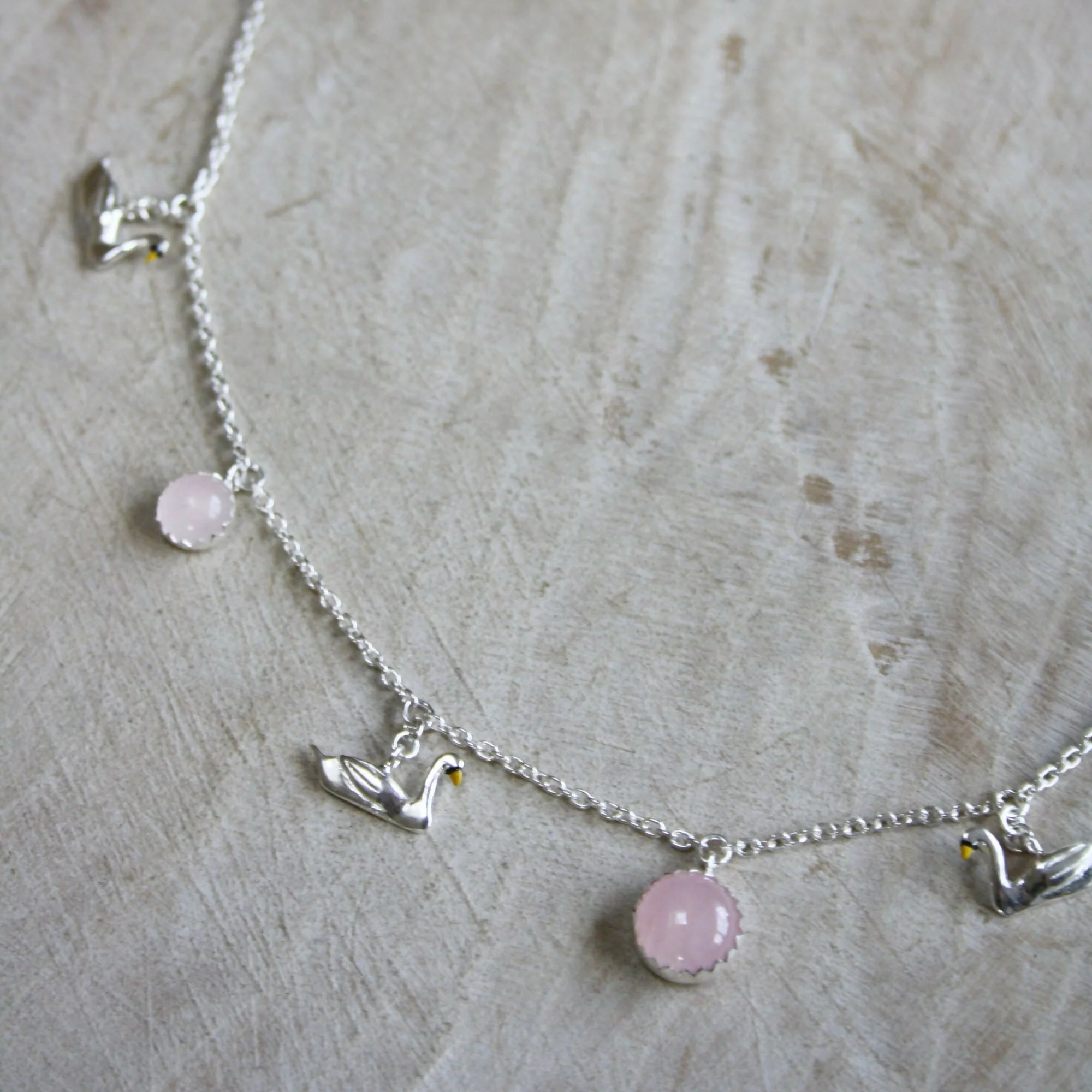 Swan and Rose Quartz Necklace