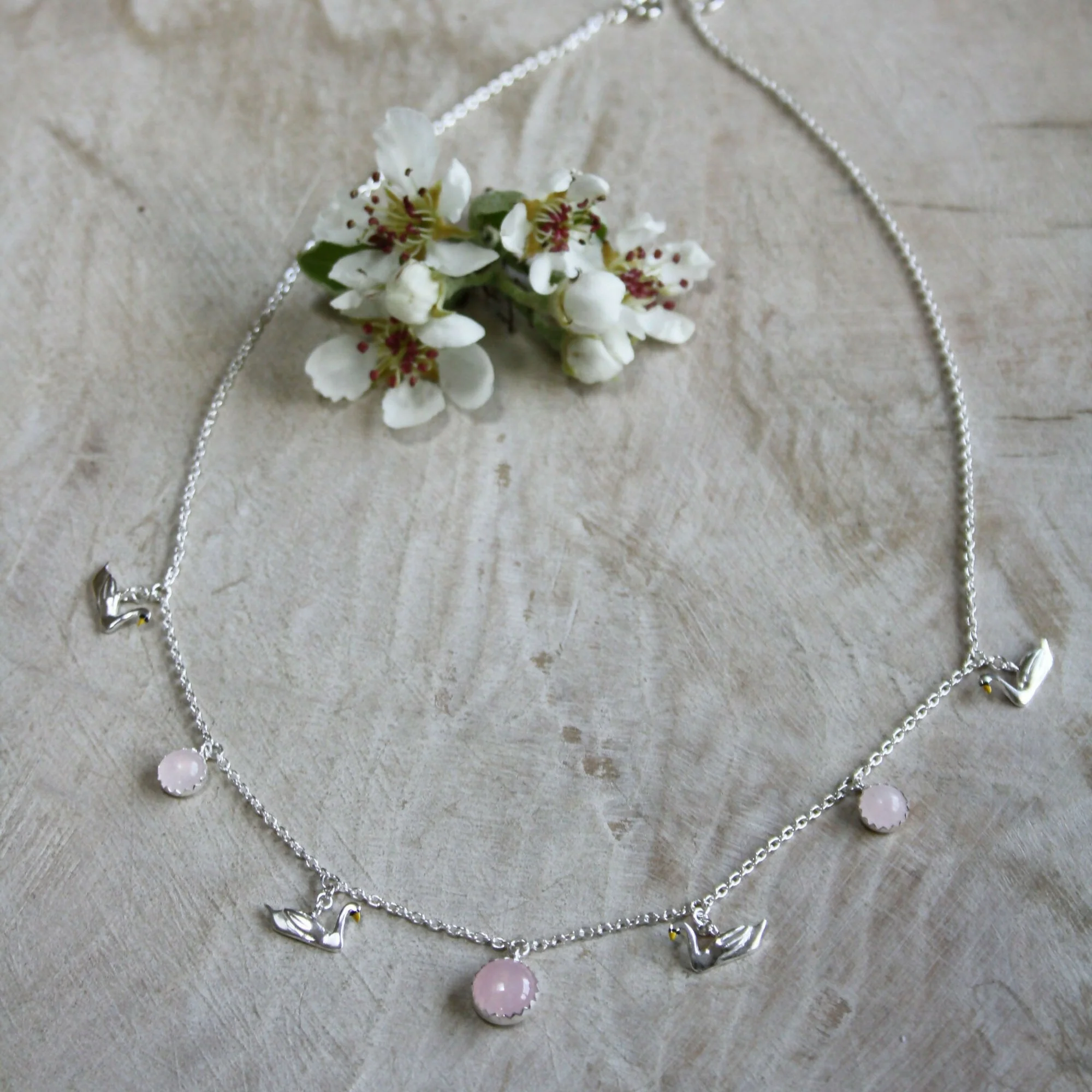 Swan and Rose Quartz Necklace - Image 2