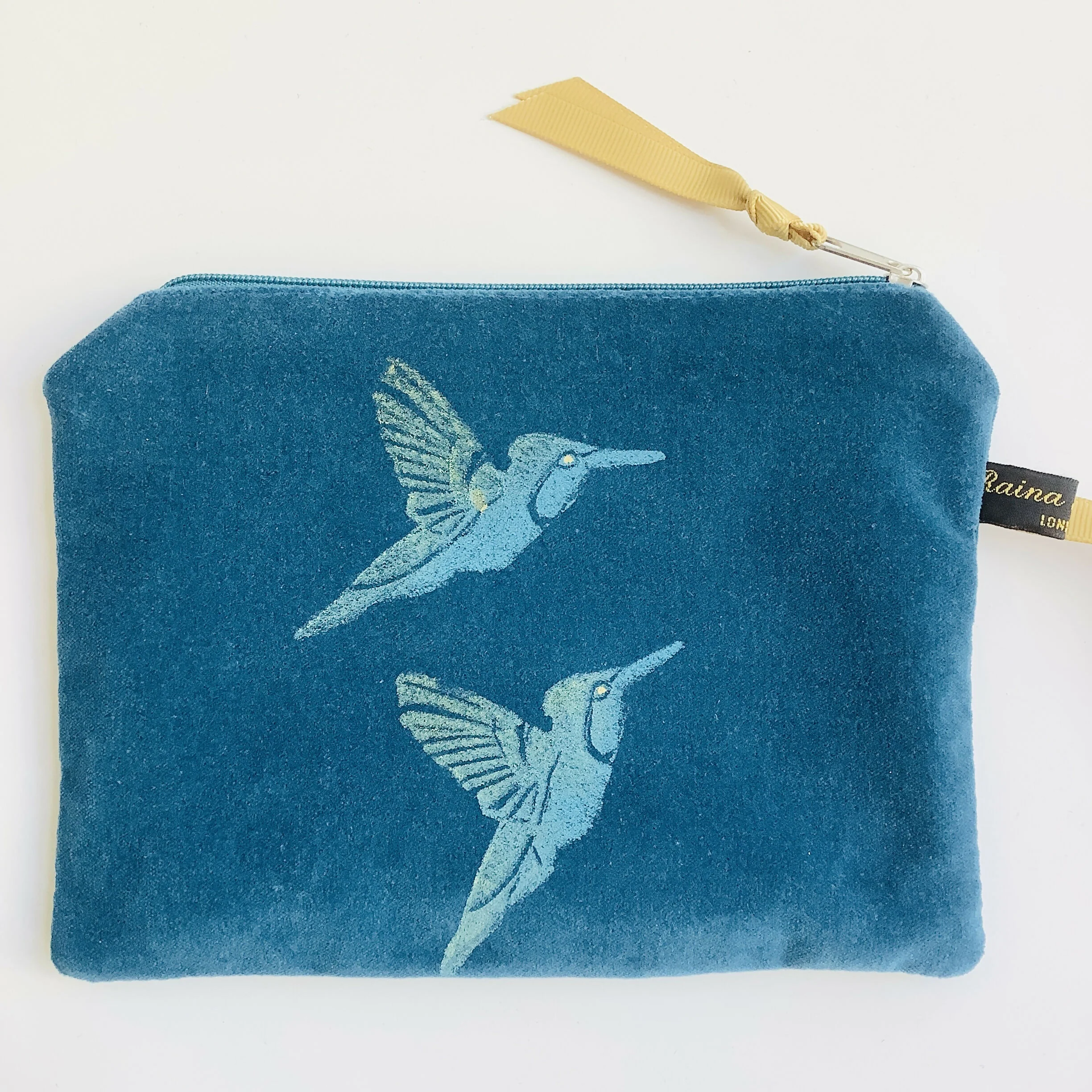 Teal Hummingbirds Velvet Zip-Up Pouch with Wrist Strap - Image 4