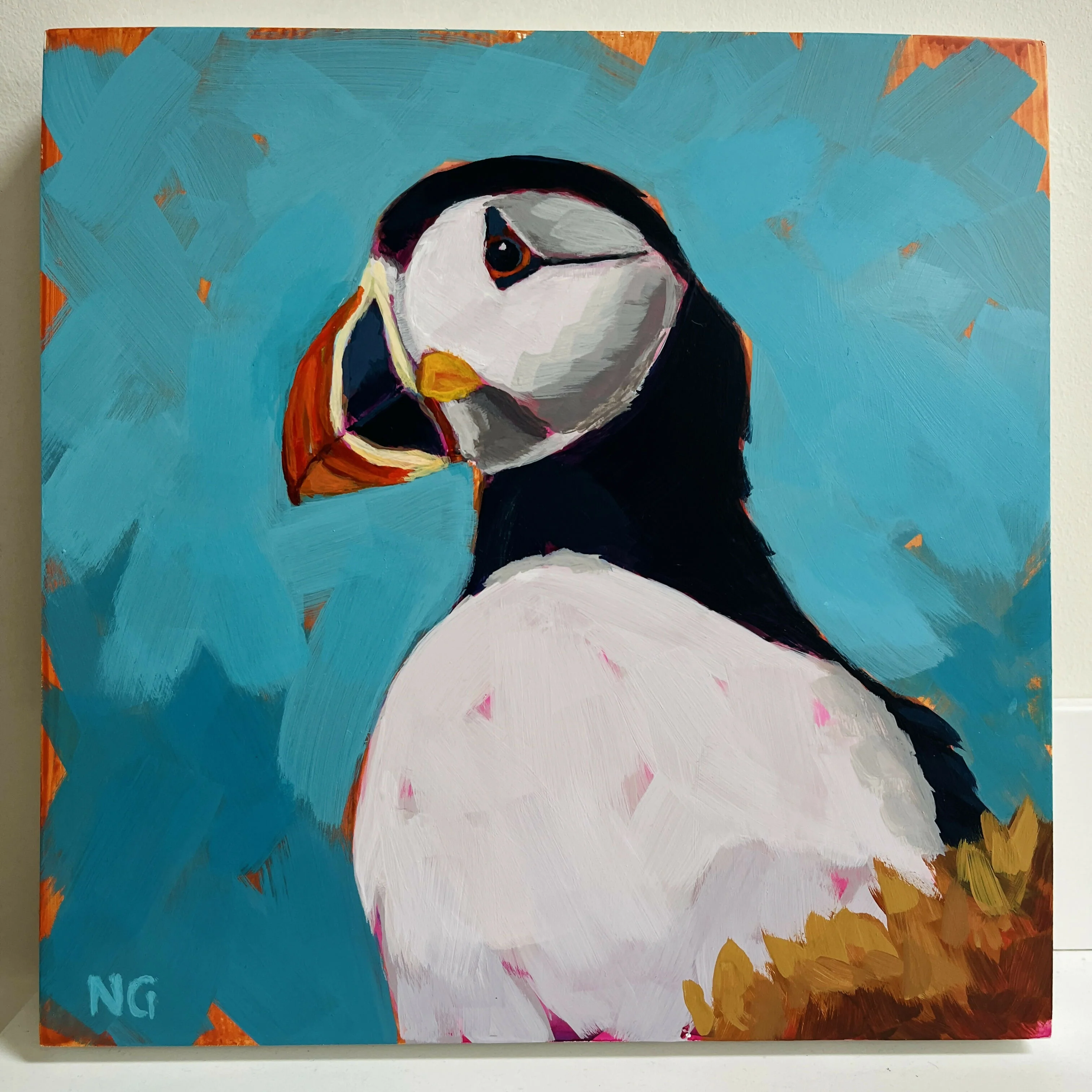 Teal Puffin - Original Acrylic Painting