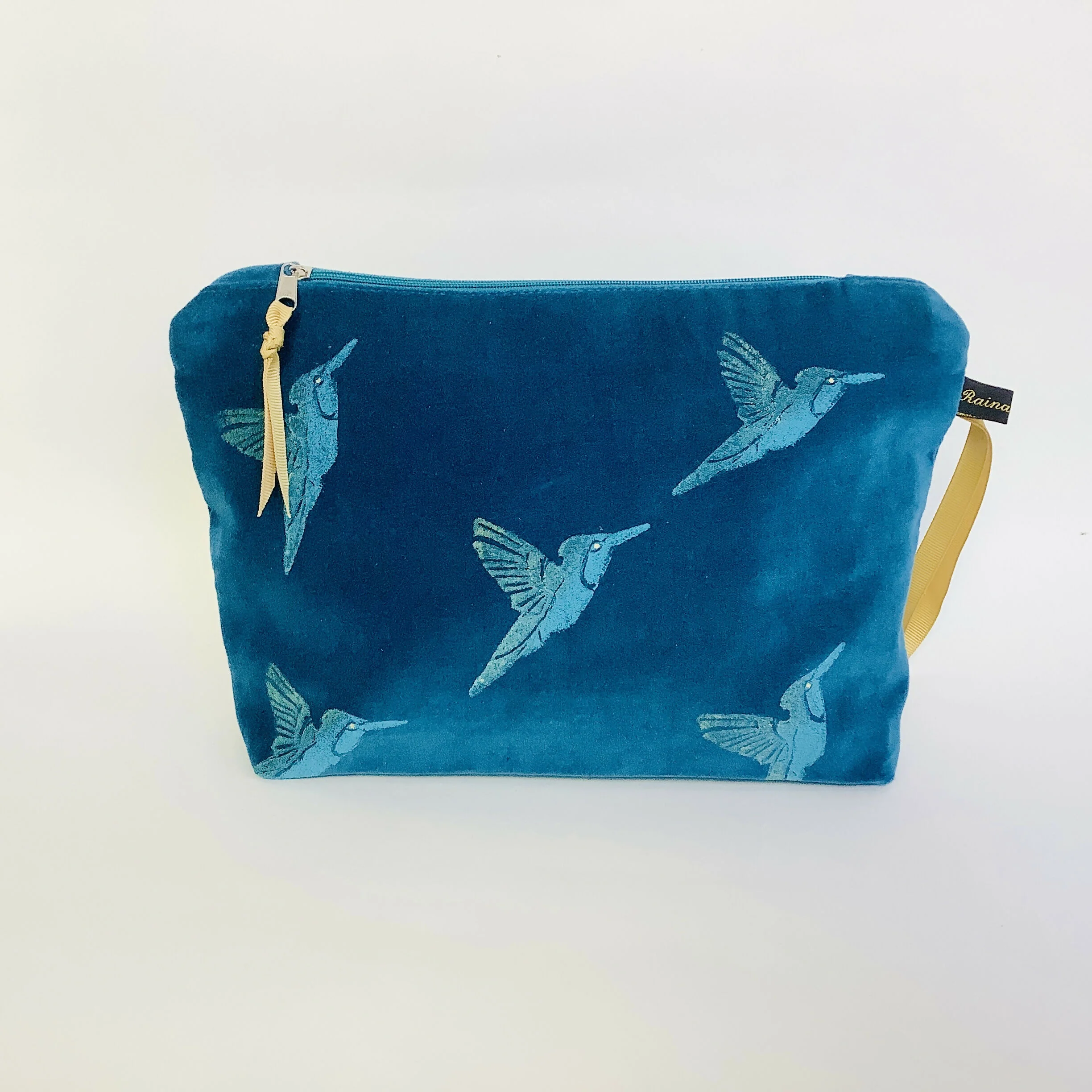 Teal Velvet Hummingbirds Makeup Bag