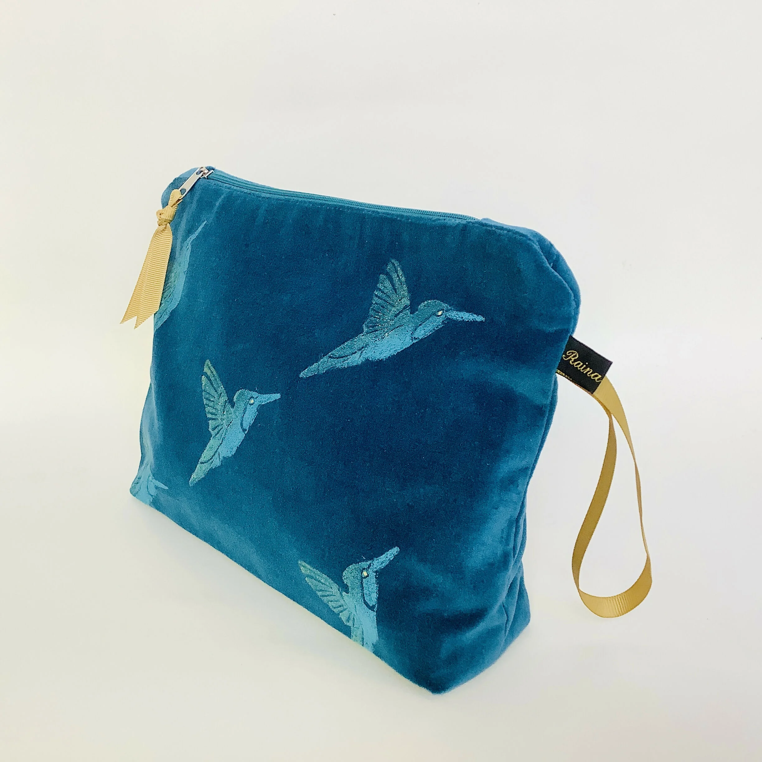 Teal Velvet Hummingbirds Makeup Bag - Image 2