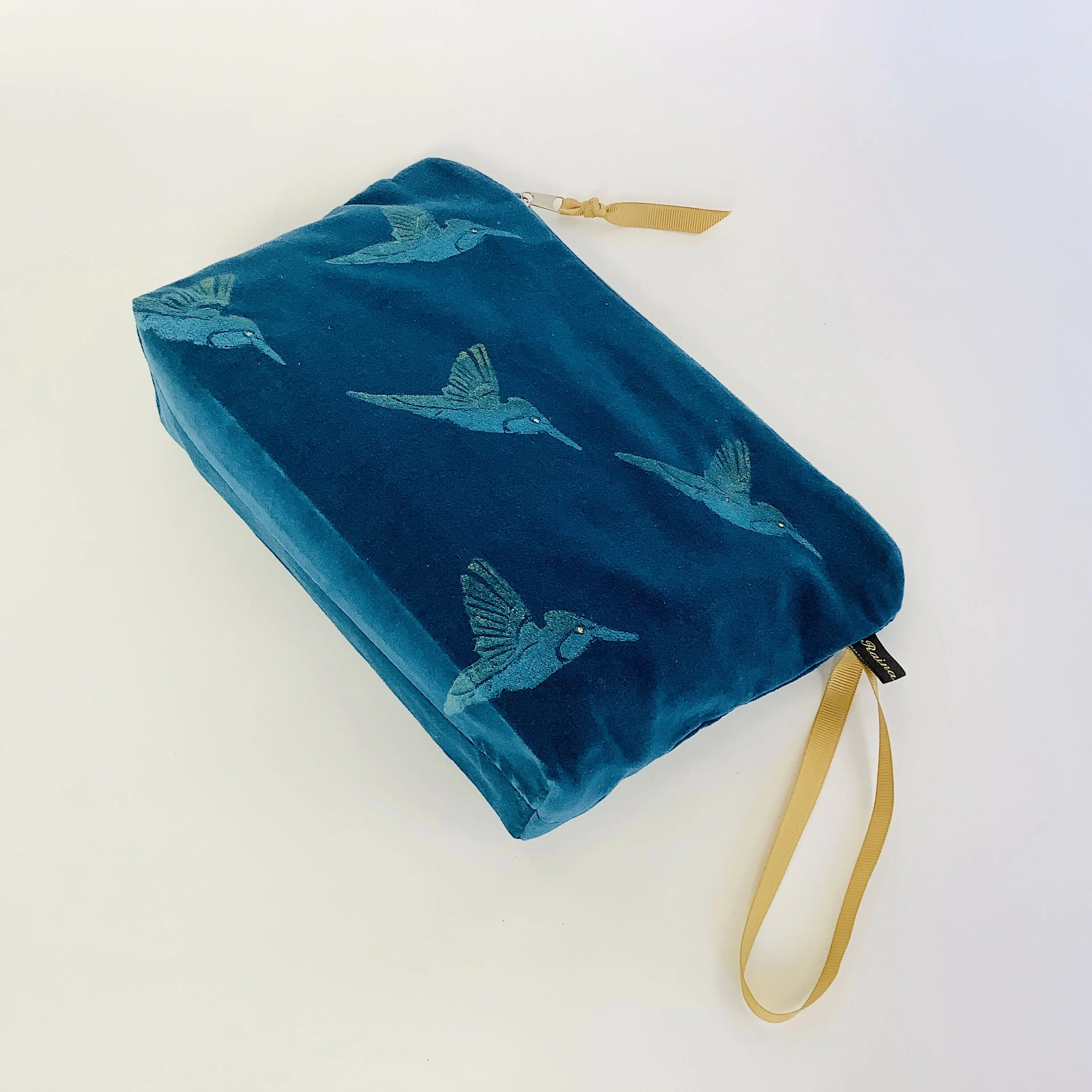 Teal Velvet Hummingbirds Makeup Bag - Image 4