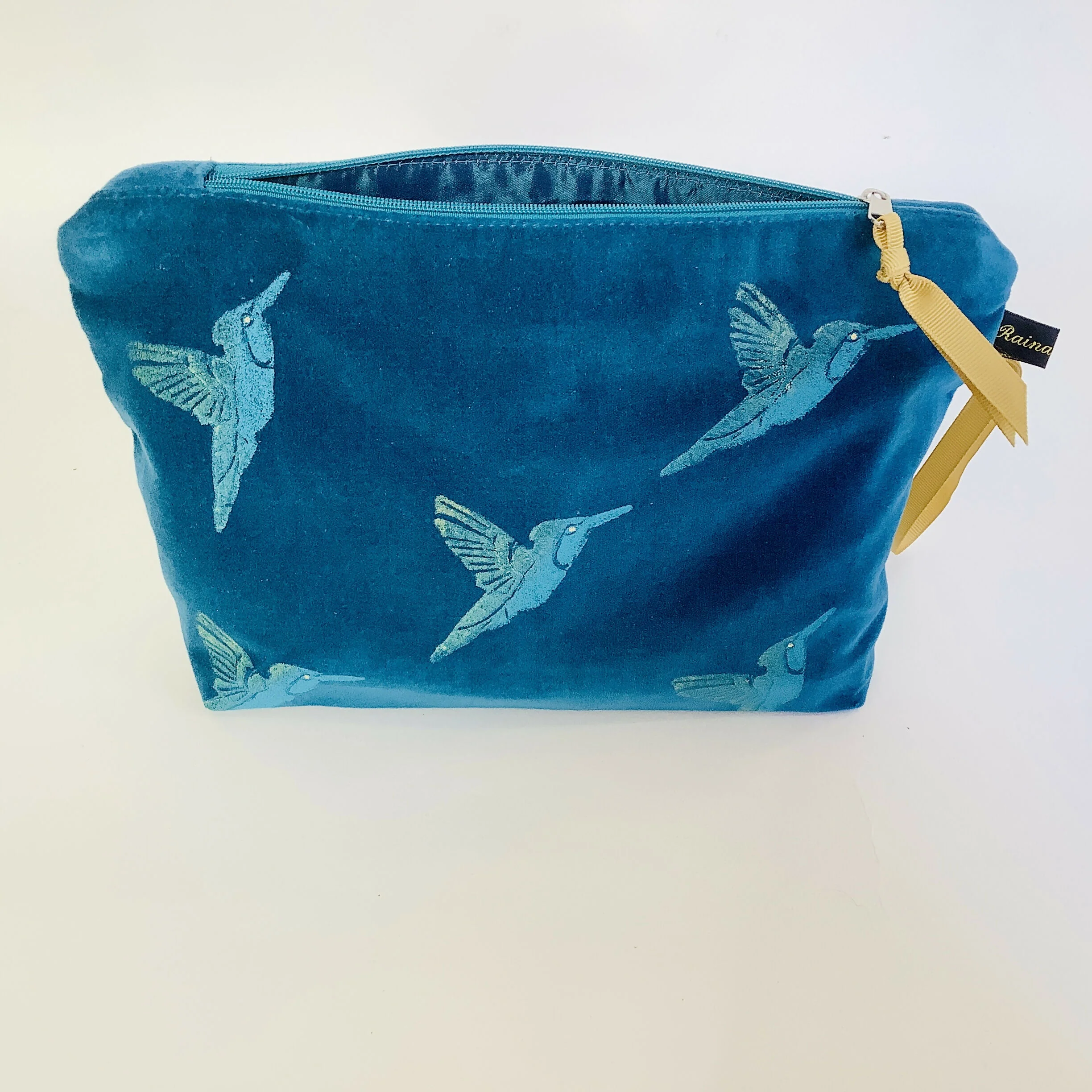 Teal Velvet Hummingbirds Makeup Bag - Image 5