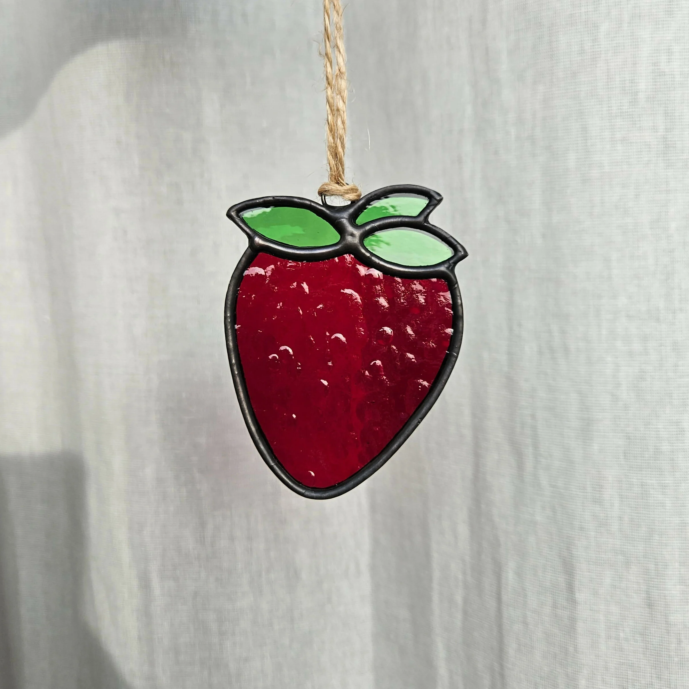 Textured Red Strawberry Stained Glass Decoration