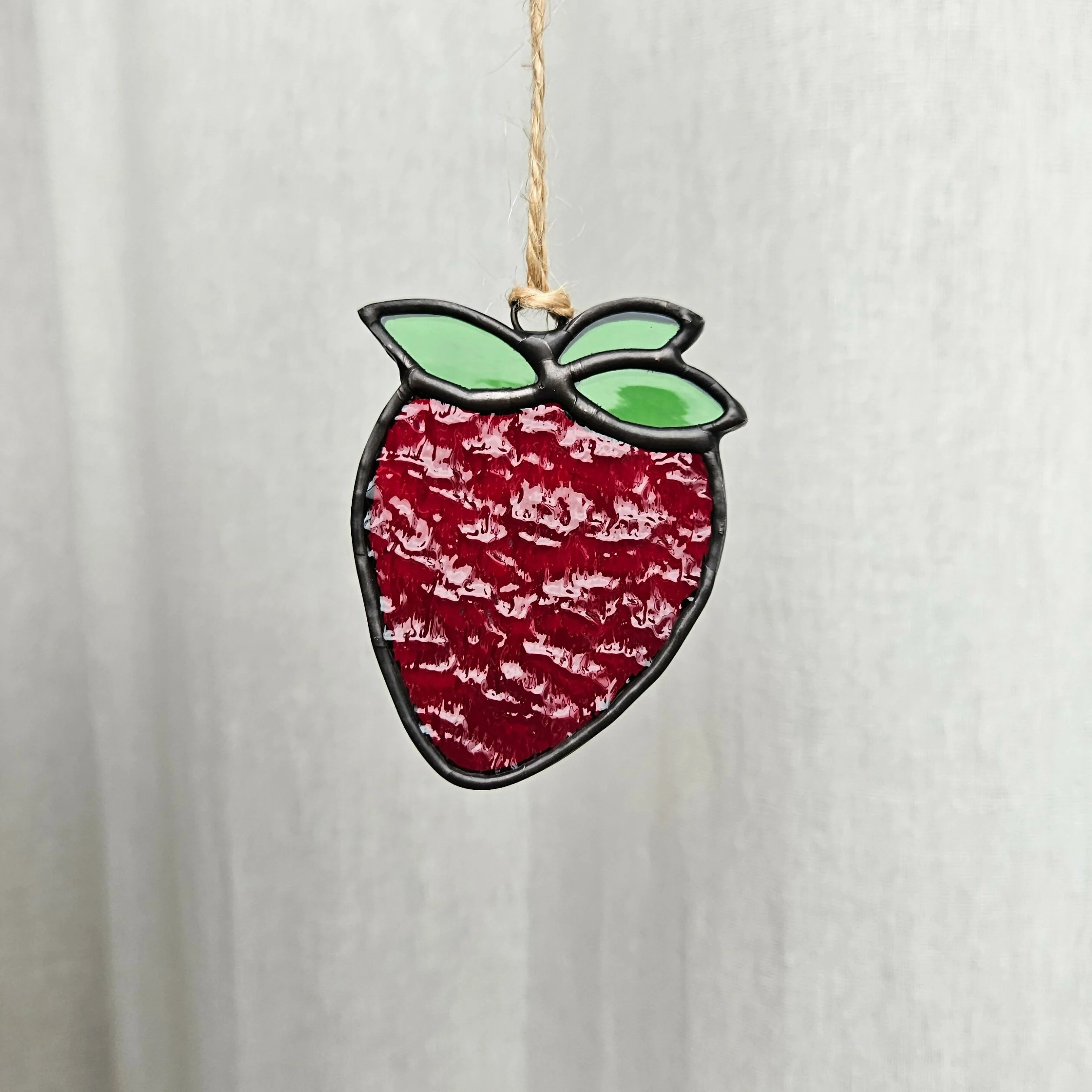 Textured Red Strawberry Stained Glass Decoration - Image 2