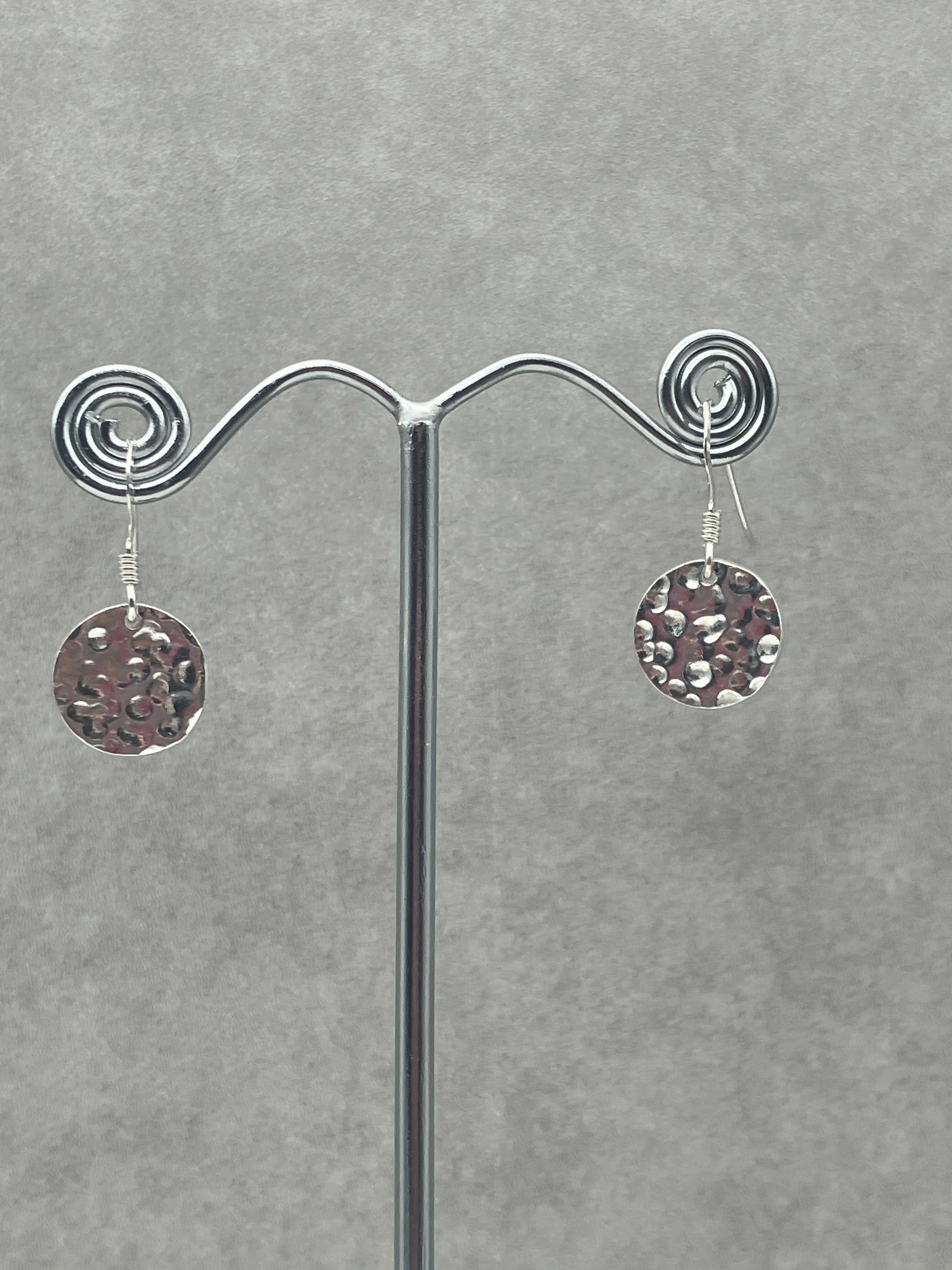 Textured Silver Circle Drop Earrings