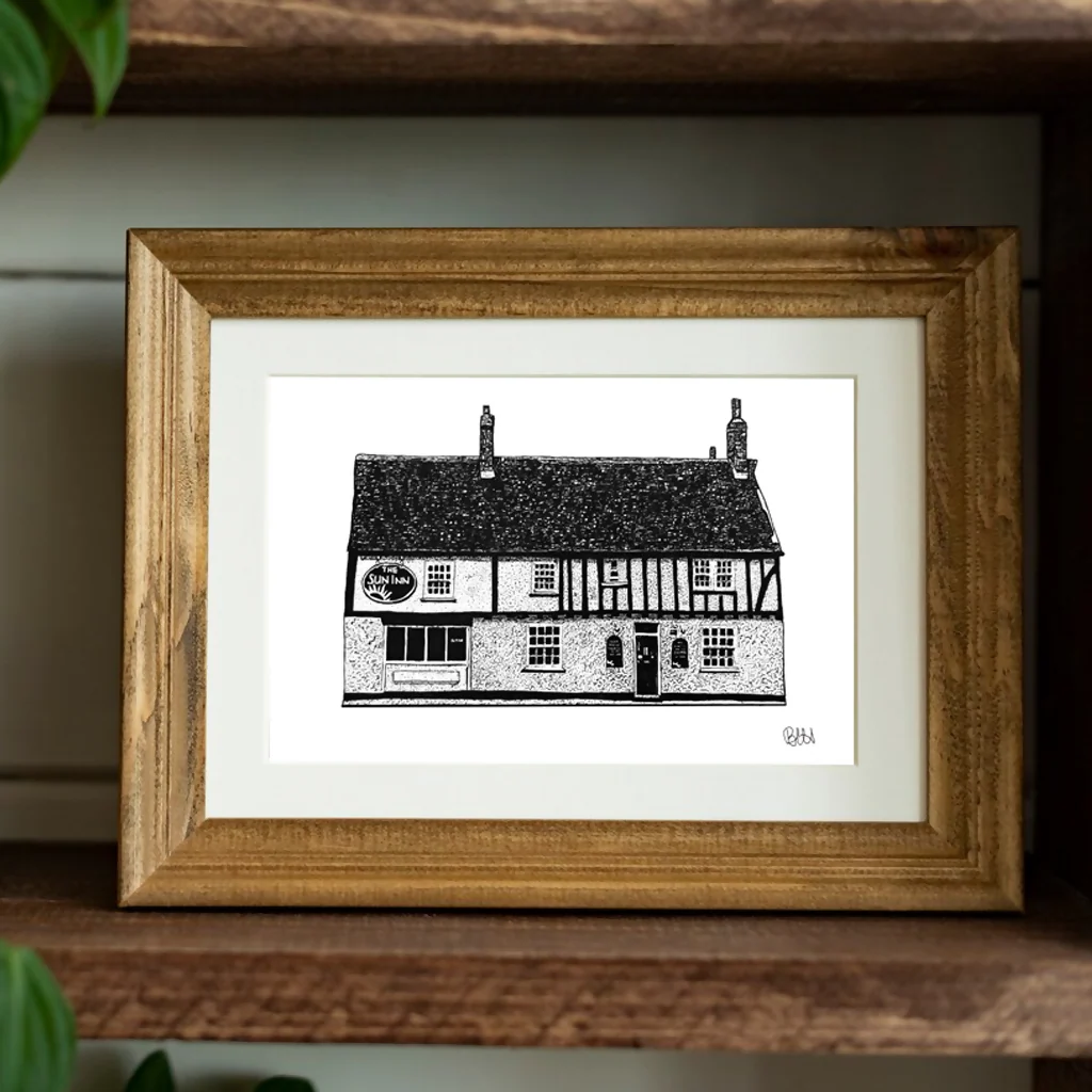 'The Sun Inn' Artwork Print in White Mount