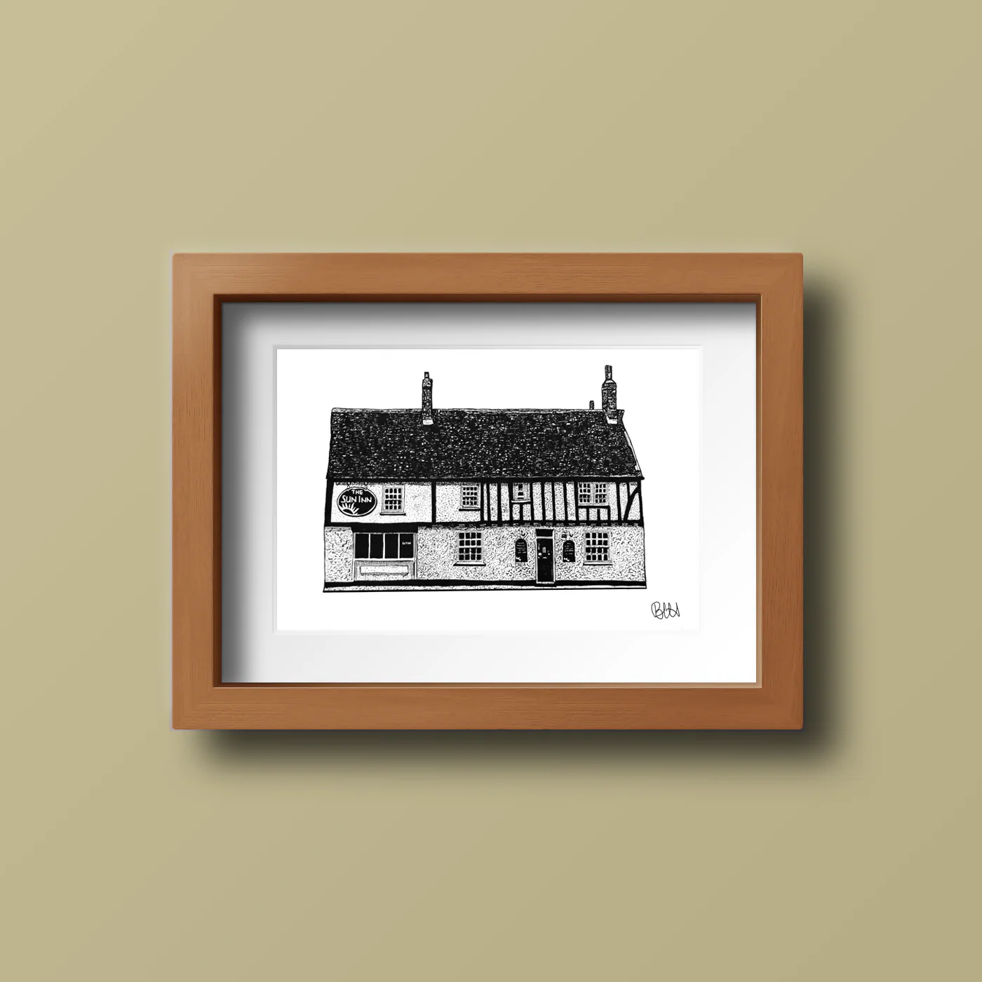 'The Sun Inn' Artwork Print in White Mount - Image 2