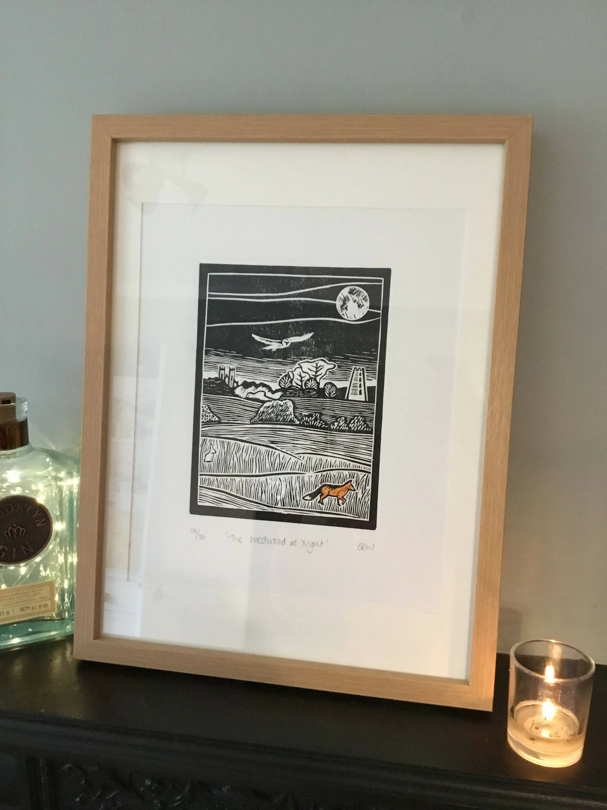 The Westwood at Night Framed Lino Cut Print - Image 12