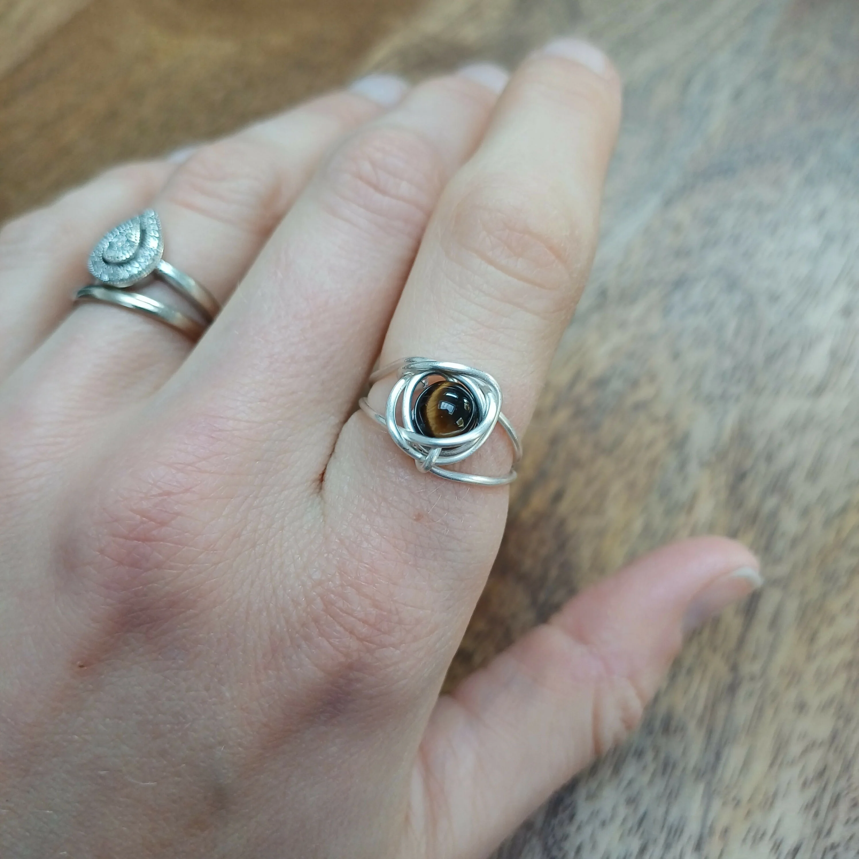 Tigers Eye Wire Wrapped Adjustable Ring