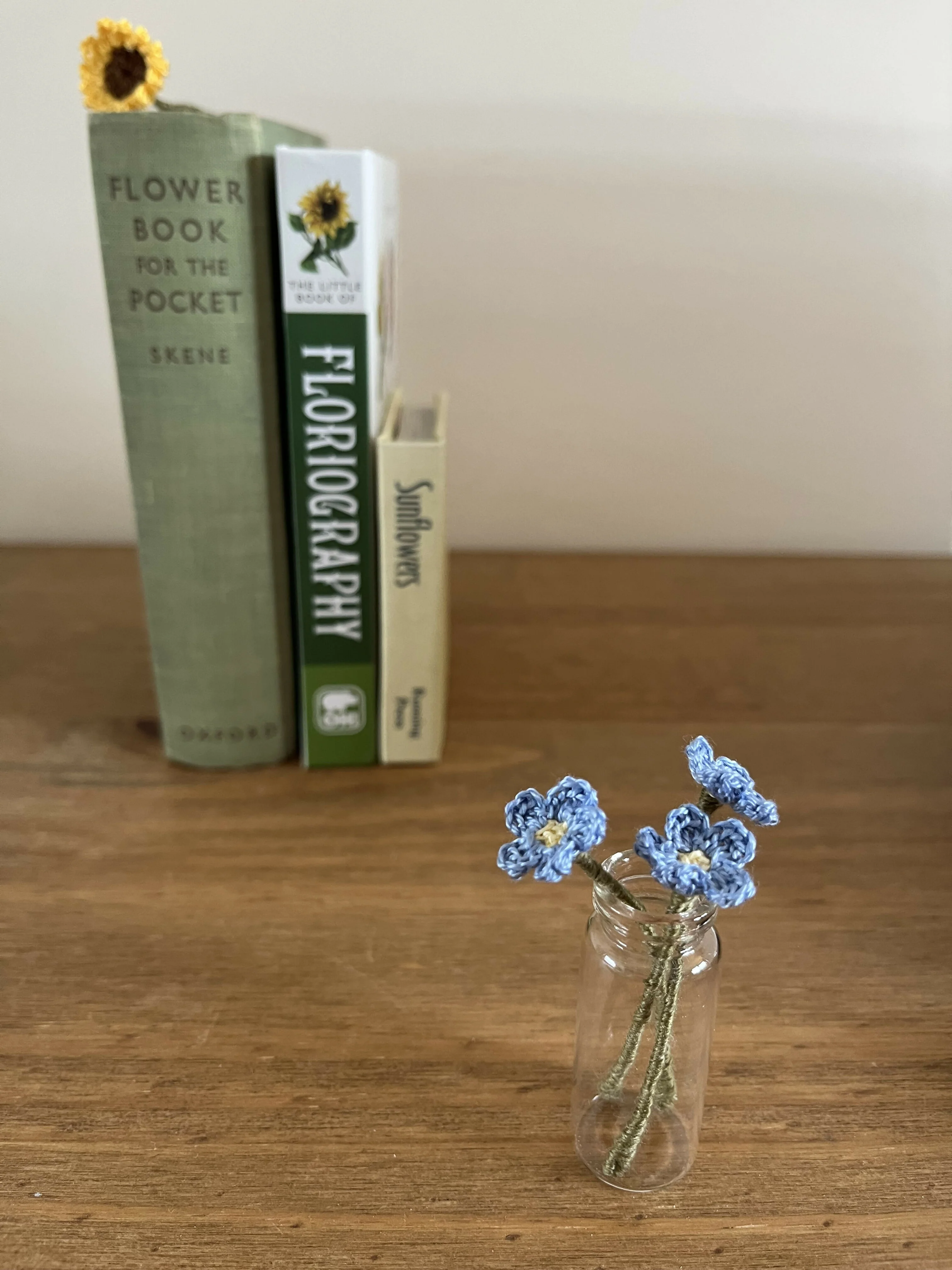 Crochet Forget me not Flowers In A Glass Vase