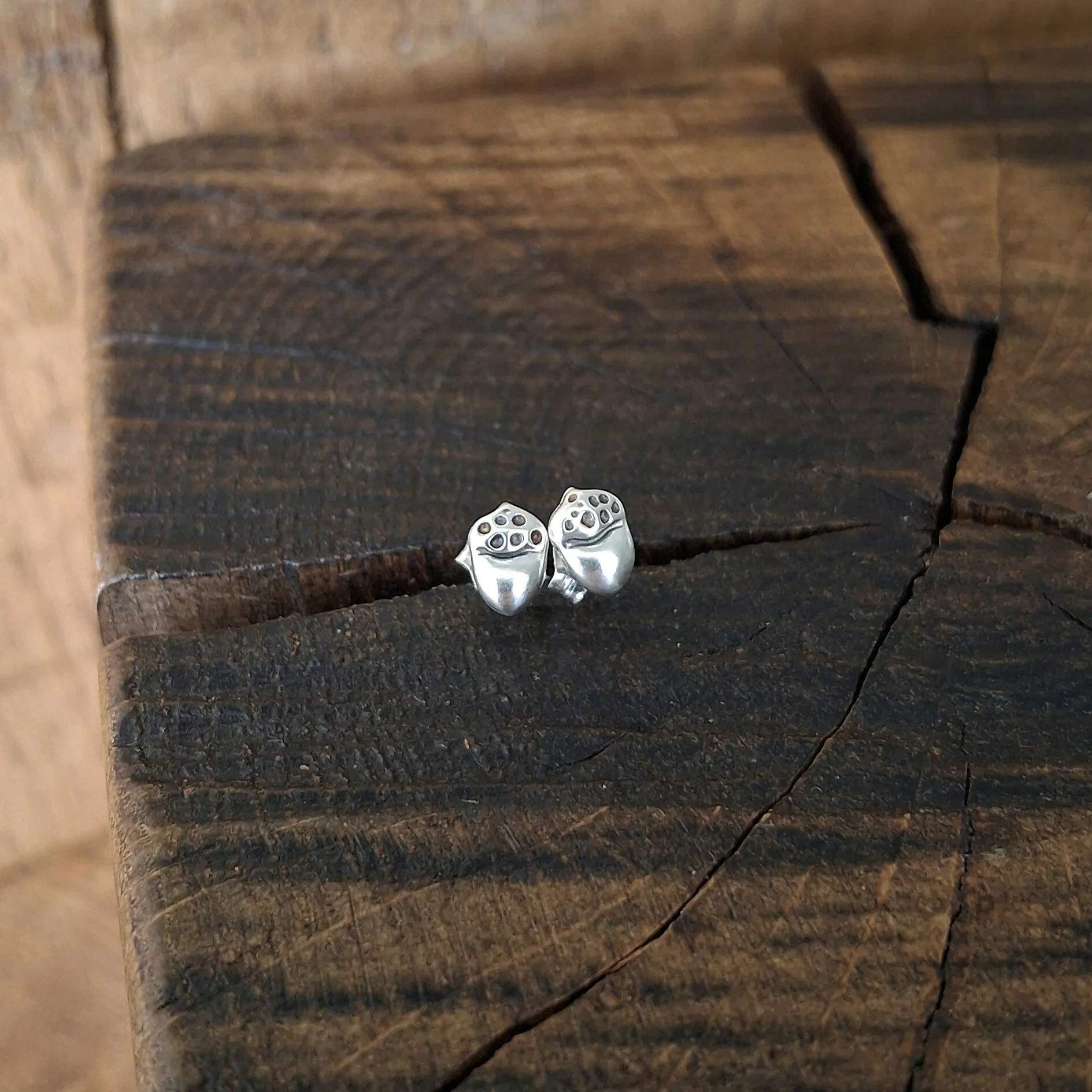 Tiny Handmade Silver Acorn Studs - Image 3