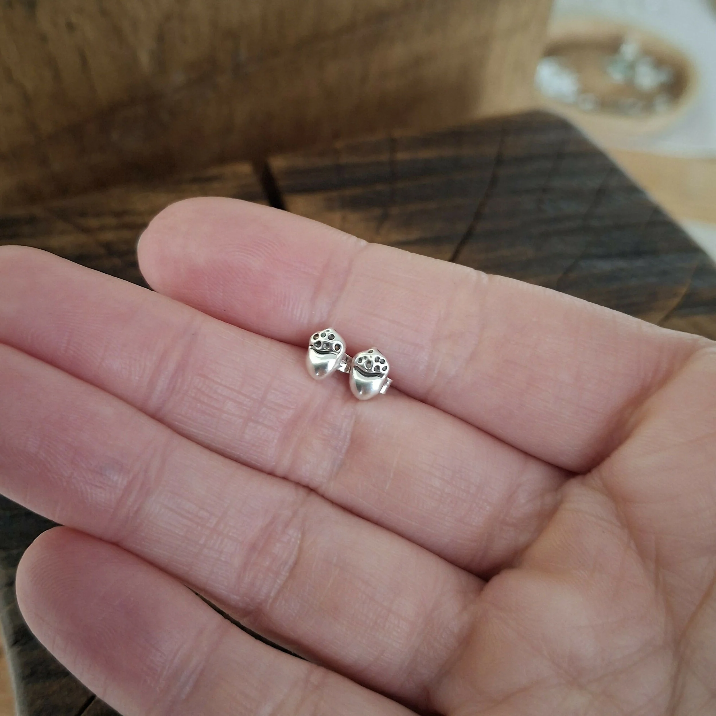 Tiny Handmade Silver Acorn Studs - Image 4
