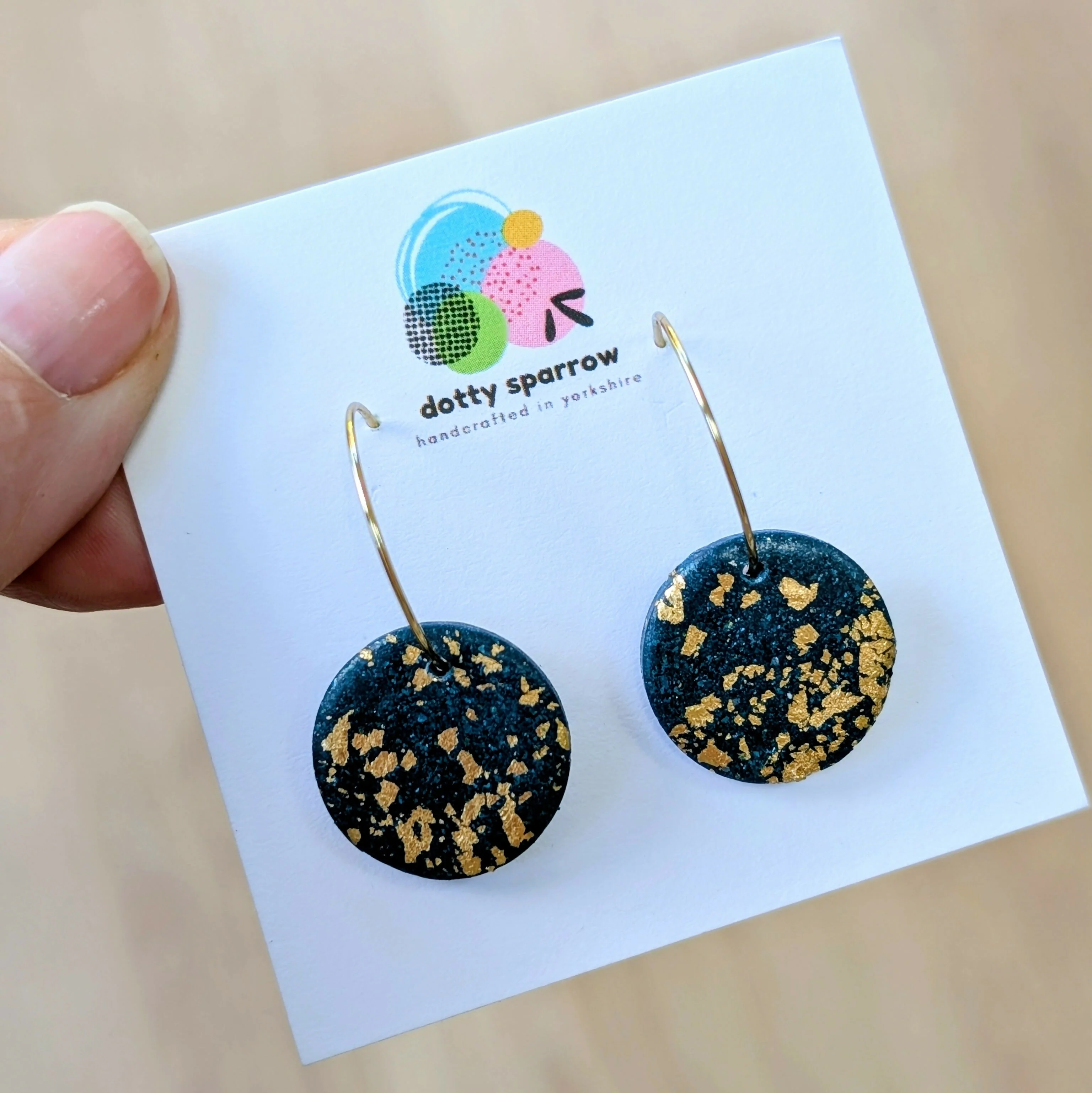 Touch of Sparkle Circle Hoop Handmade Polymer Clay Earrings - Image 2