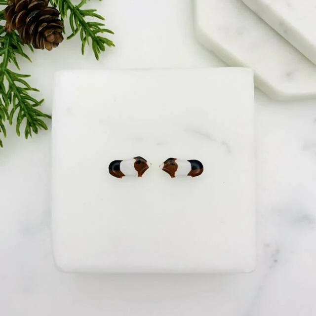 Tri Coloured Guinea Pig Stud Earrings - Image 2