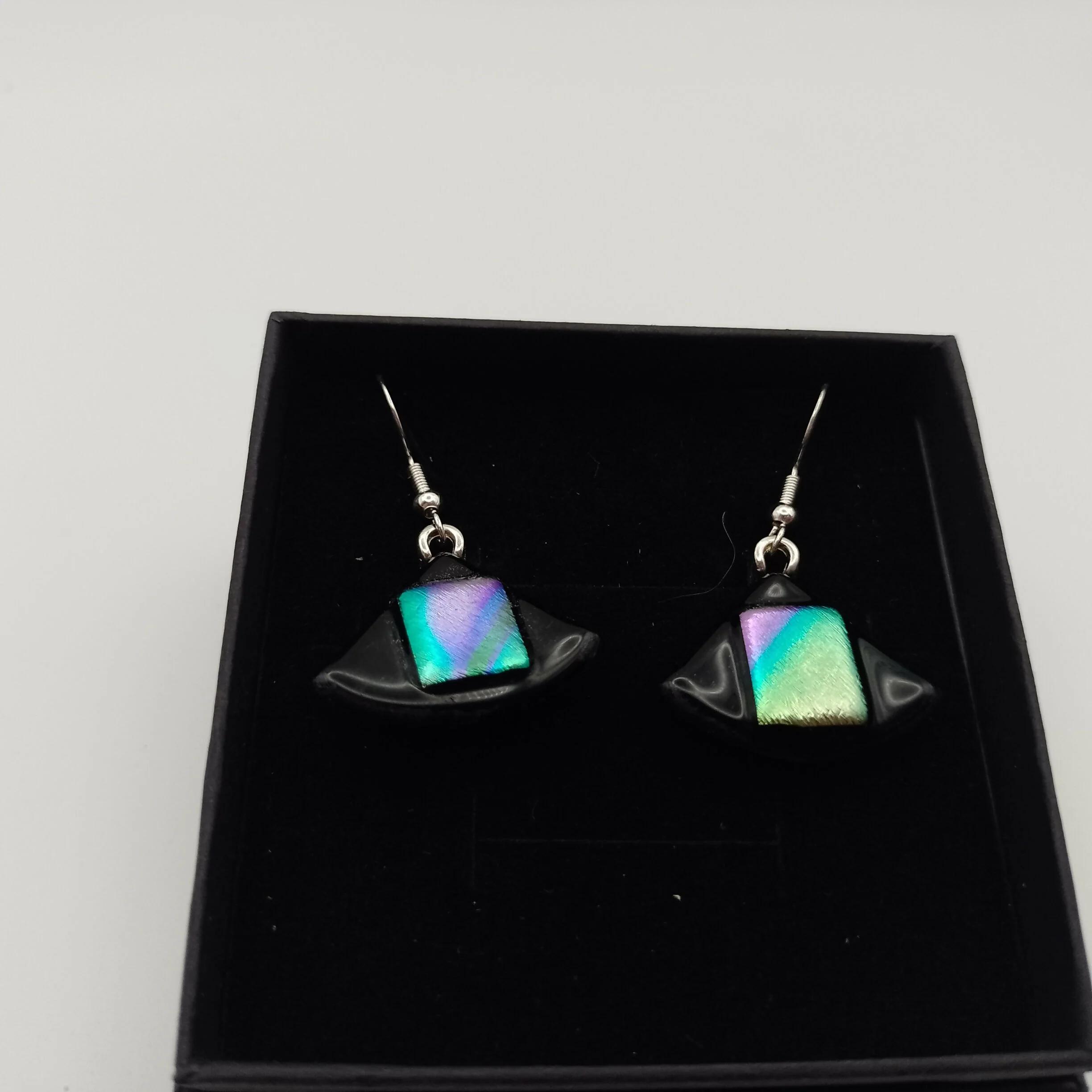 Triangular Dichroic Glass Earrings - Image 2